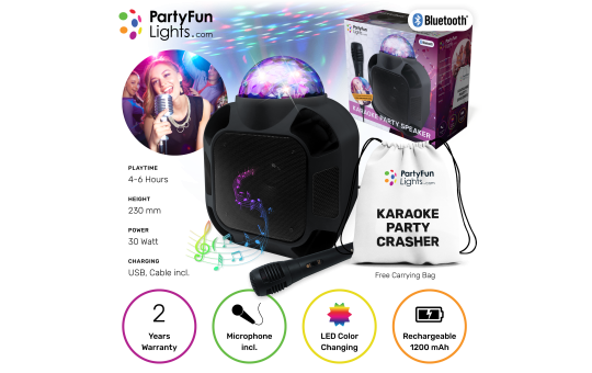 Bluetooth Karaoke- Lautsprecher, mit Mikrofon,12000mAh Akku, Mini USB, AUX