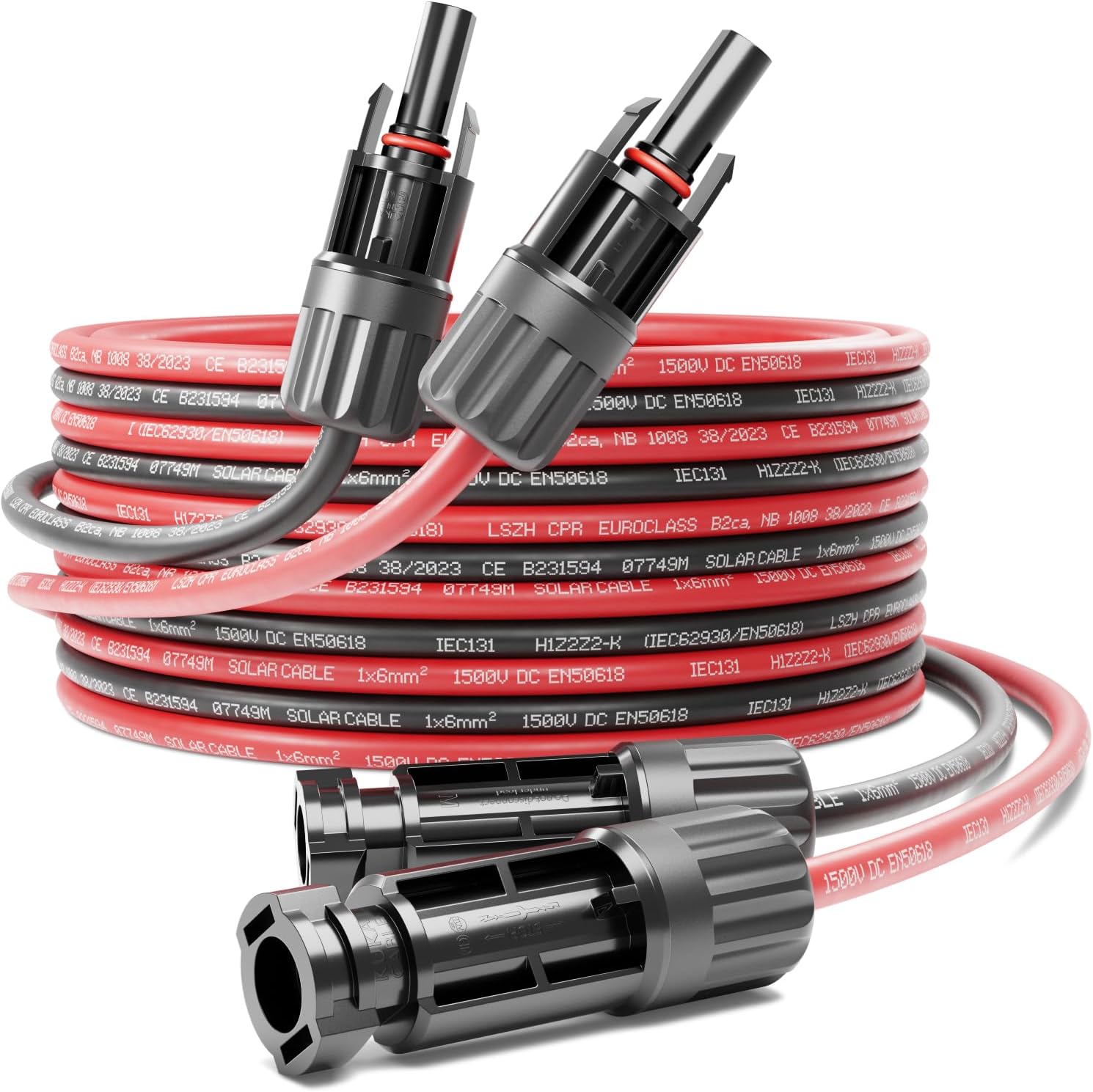 50m PV4 Solarkabel Verlängerung Set 6mm² für Photovoltaik-Anlagen - Verlängerungskabel für Serielle & Parallele Verkabelungen - 1kV AC 1,5kV DC - Wetterfest UV-Beständig IP68 - Rot & Schwarz