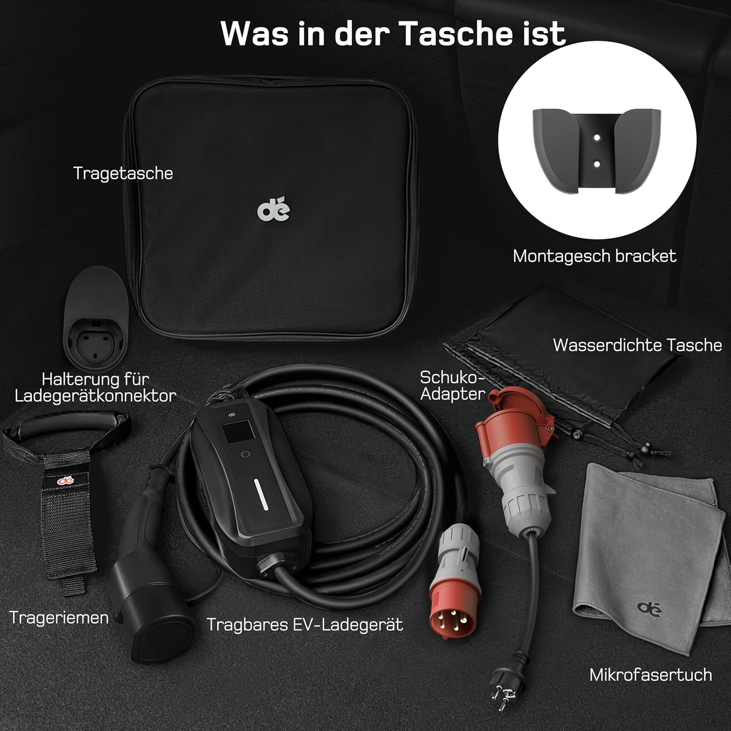 Mobile Wallbox / Ladestation 11kW [3-phasig | 10m | 6-16A] mit Einstellbarer Ladeleistung, Ladekabel CEE 16A auf Typ 2 und EV Ladegerät für Model Y/3, ID.3/4/5, MG4, EX30, e-up, e-tron, Zoe und andere EV