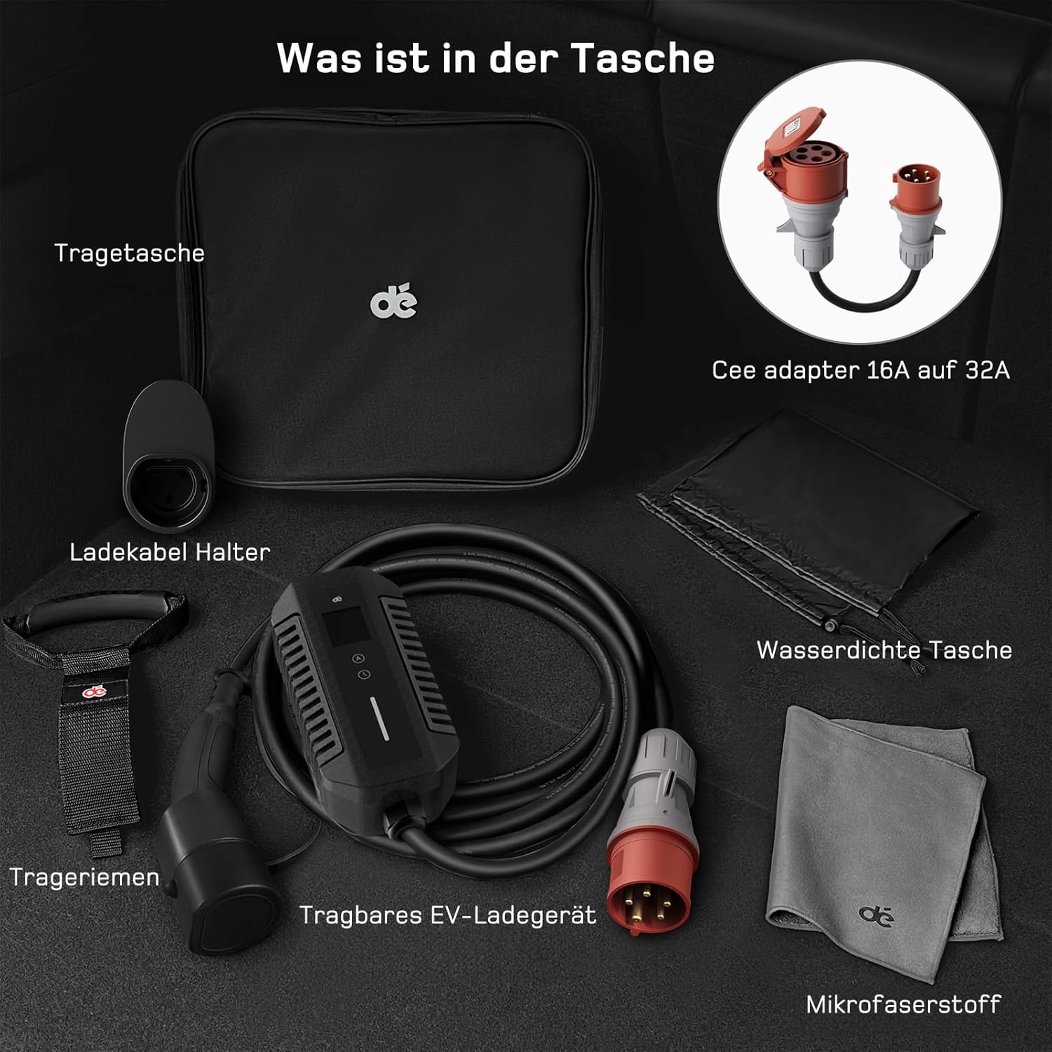 Mobile Wallbox/Ladestation 22kW [3-phasig | 10m | 6-32A] mit stromzähler, Ladekabel CEE 32A auf Typ 2 und EV Ladegerät für Model Y/3, ID.3/4/5, MG4, EX30, e-up, e-tron, Zoe und andere EV/PHEV