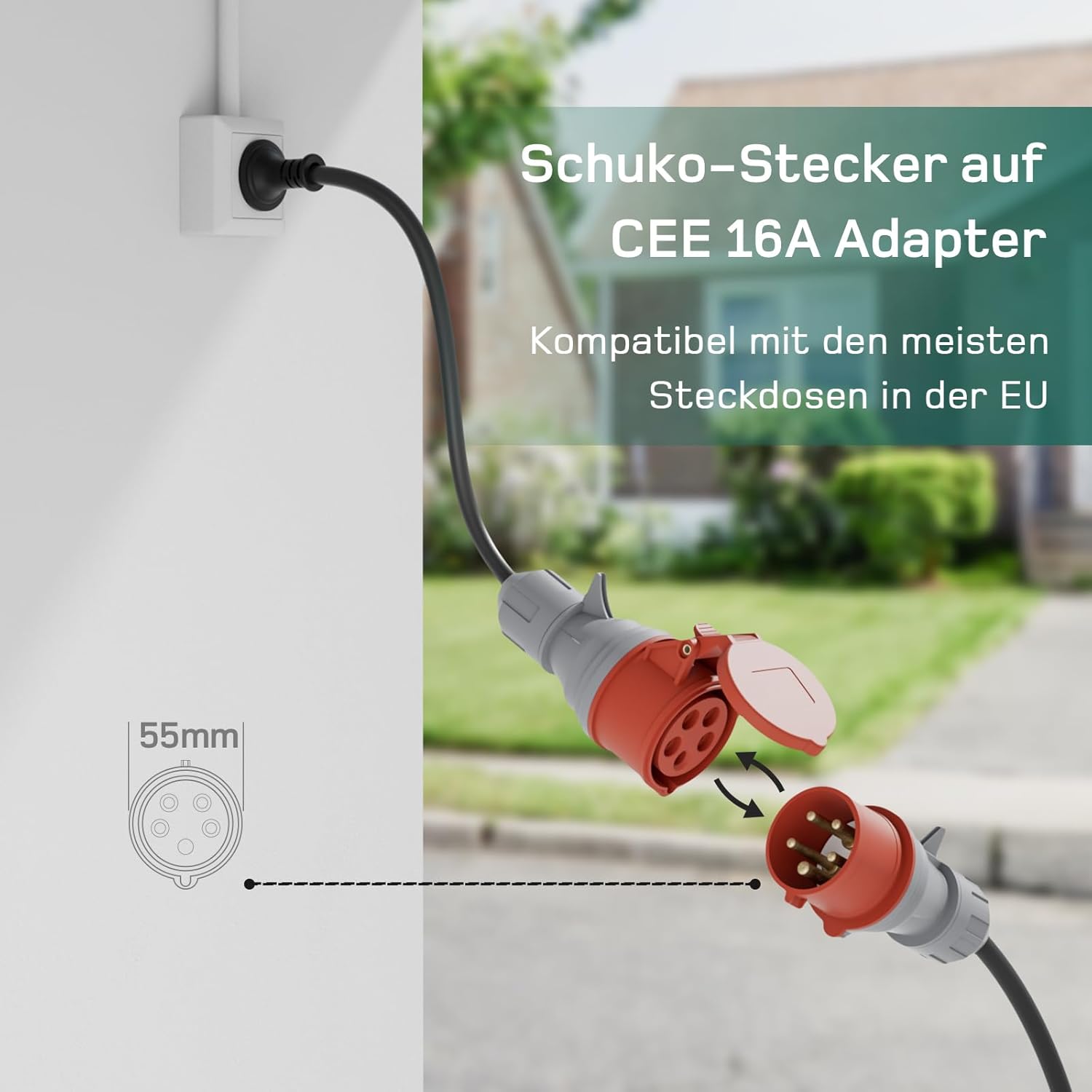 Mobile Wallbox 11kW mit APP 5,5m [0,7m+4,8m, 3-phasig, 6-16A] Ladekabel CEE 16A auf Typ 2 mit Einstellbarer Ladeleistung EV Charger Wallbox 11kw für Model Y/3 e-tron und BEV/PHEV