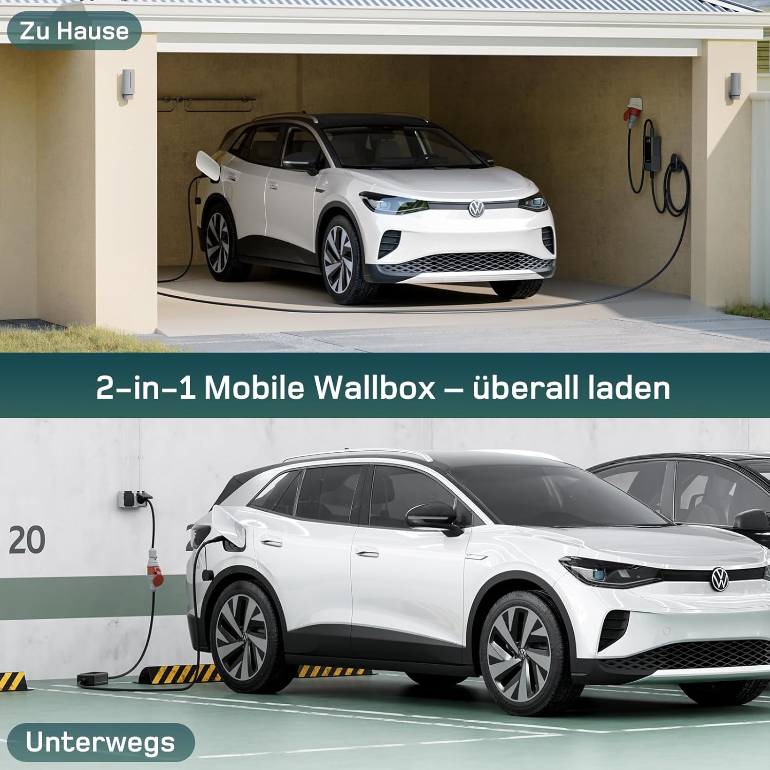 Mobile Wallbox 11kW mit APP [10m | 3-phasig | 6–16 A], Ladekabel e Auto CEE-16A 400V auf Typ 2 mit Einstellbarer Ladeleistung, EV-Charger für ID.3/4/5/7, IX1, Model 3/Y und andere BEV/PHEV