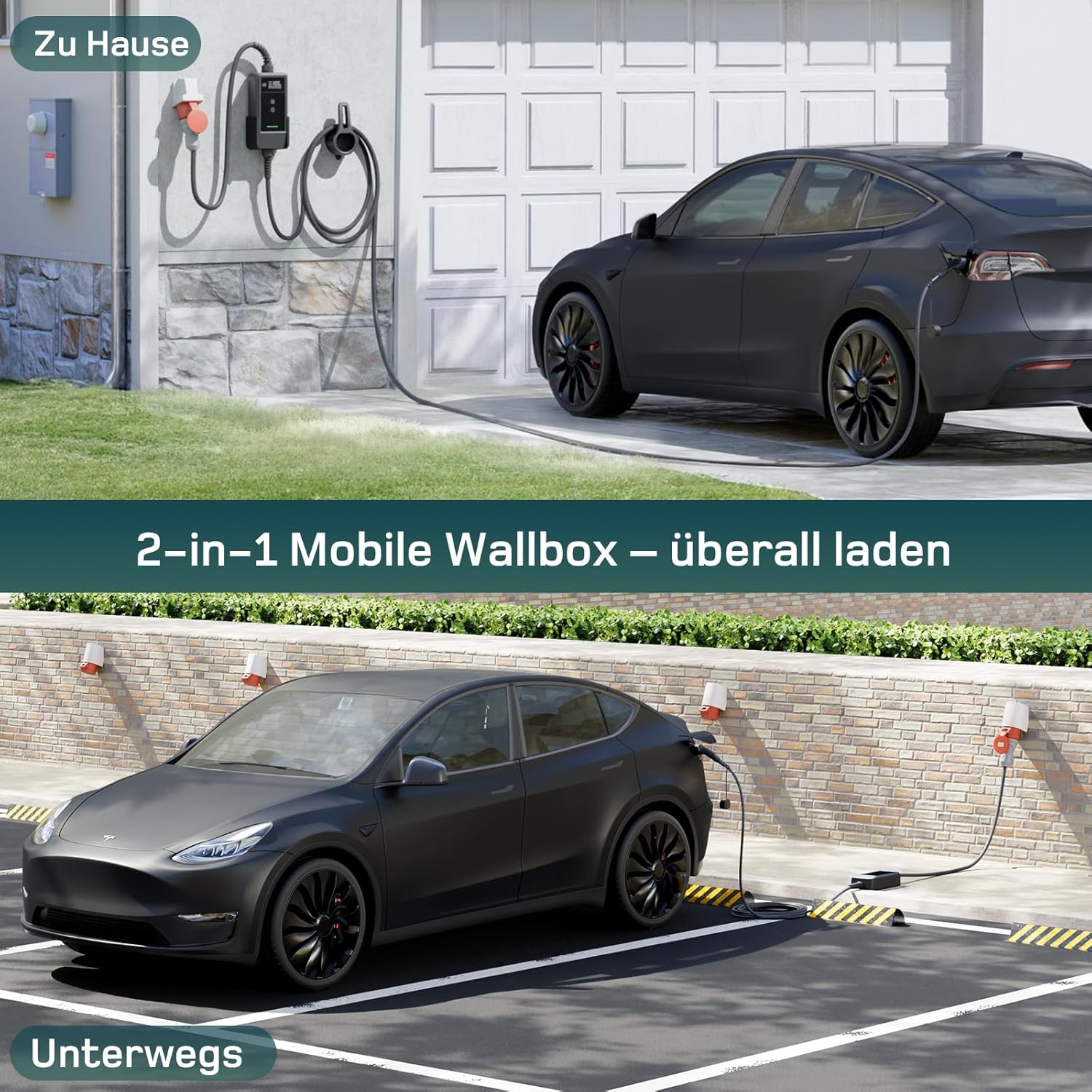 Mobile Wallbox/Ladestation 22kW Mit App [3-phasig | 10m | 6-32A] mit Stromzähler, Ladekabel CEE 32A auf Typ 2 und EV Ladegerät für Model Y/3, ID.3/4/5, MG4, EX30, e-up, e-tron und andere EV/PHEV