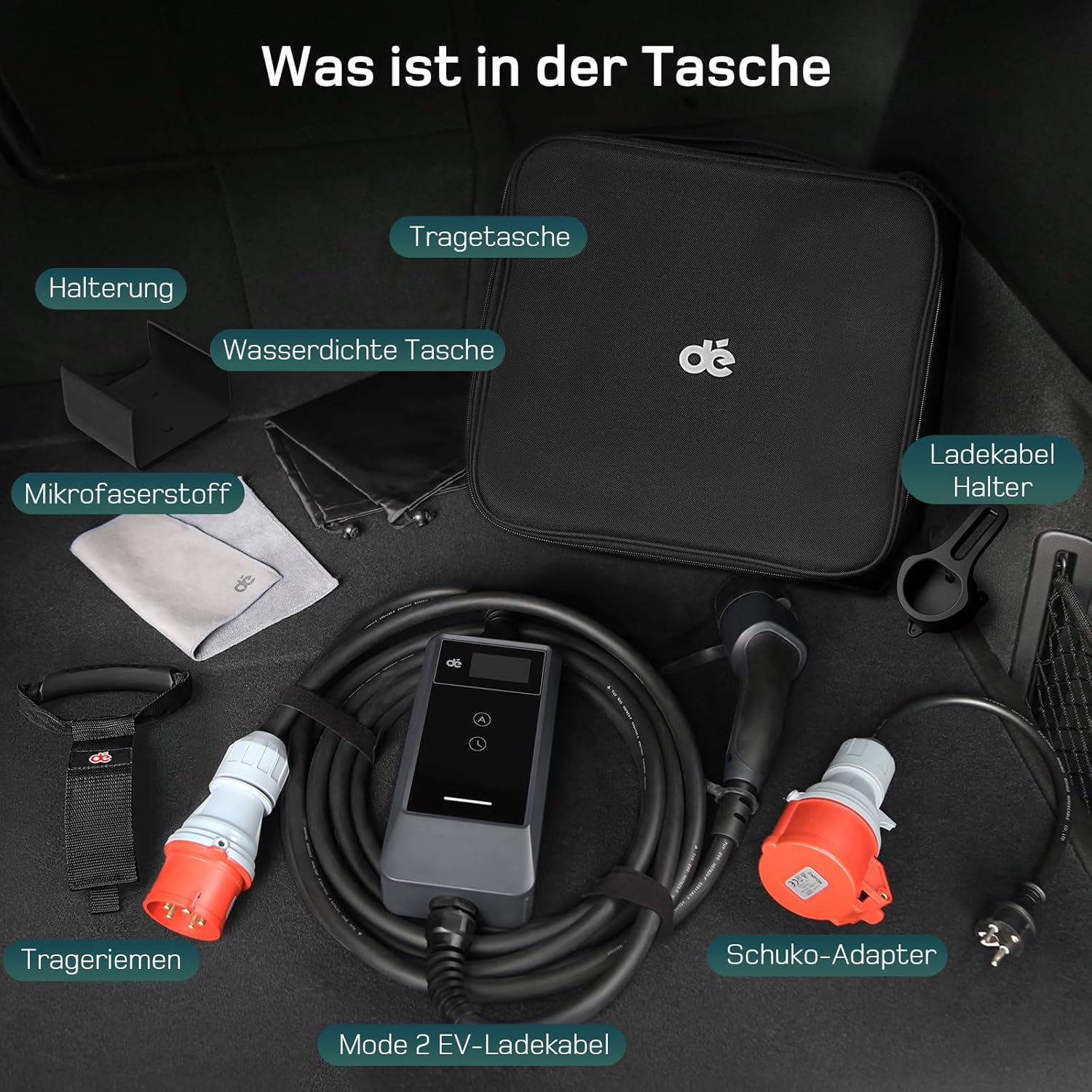 Mobile Wallbox/Ladestation 22kW Mit App [3-phasig | 15m | 6-32A] mit Stromzähler, Ladekabel CEE 32A auf Typ 2 und EV Ladegerät für Model Y/3, ID.3/4/5, MG4, EX30, e-up, e-tron und BEV/PHEV