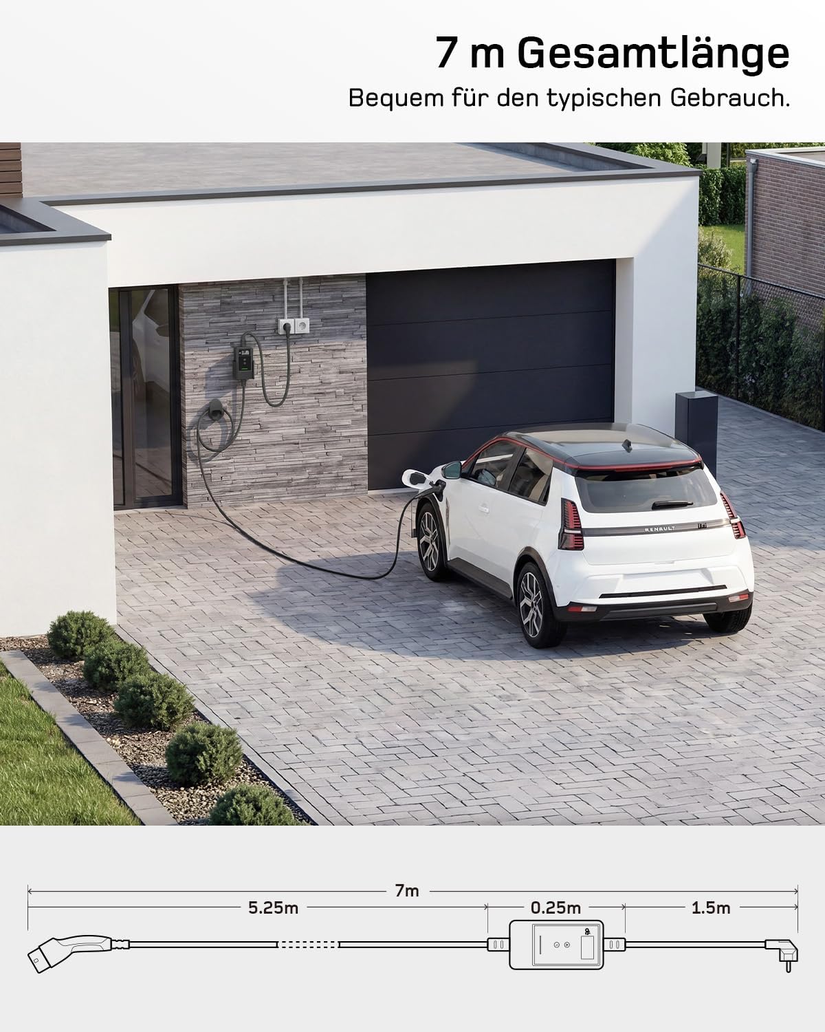 Typ 2 Ladekabel Schuko mit APP 3,7kW [7m, 6-16A, 1-phasig] Ladekabel Typ 2 Schuko sowie Adapter Set mit Digitalem LCD - EV Charger 3,7kW für e Auto ID.3/4/5/7, Model Y/3, ENYAQ und Anderen PHEV/EV