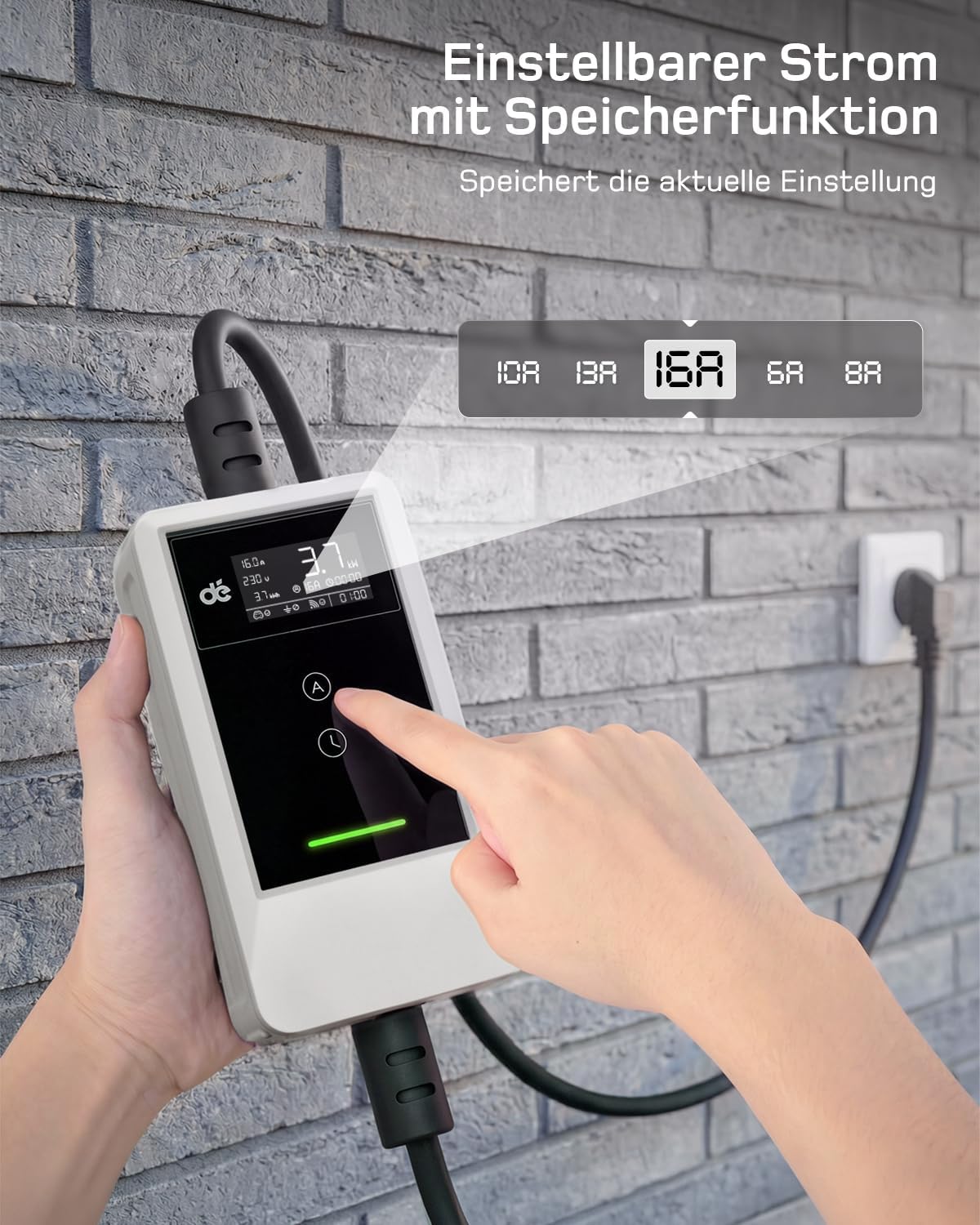Typ 2 Ladekabel Schuko mit APP 3,7kW [7m, 6-16A, 1-phasig] Ladekabel Typ 2 Schuko mit Fernsteuerbarer Leistung - EV Charger 3,7kW Weiß für e Auto ID.3/4/5/7, Model Y/3, ENYAQ und Anderen PHEV/EV