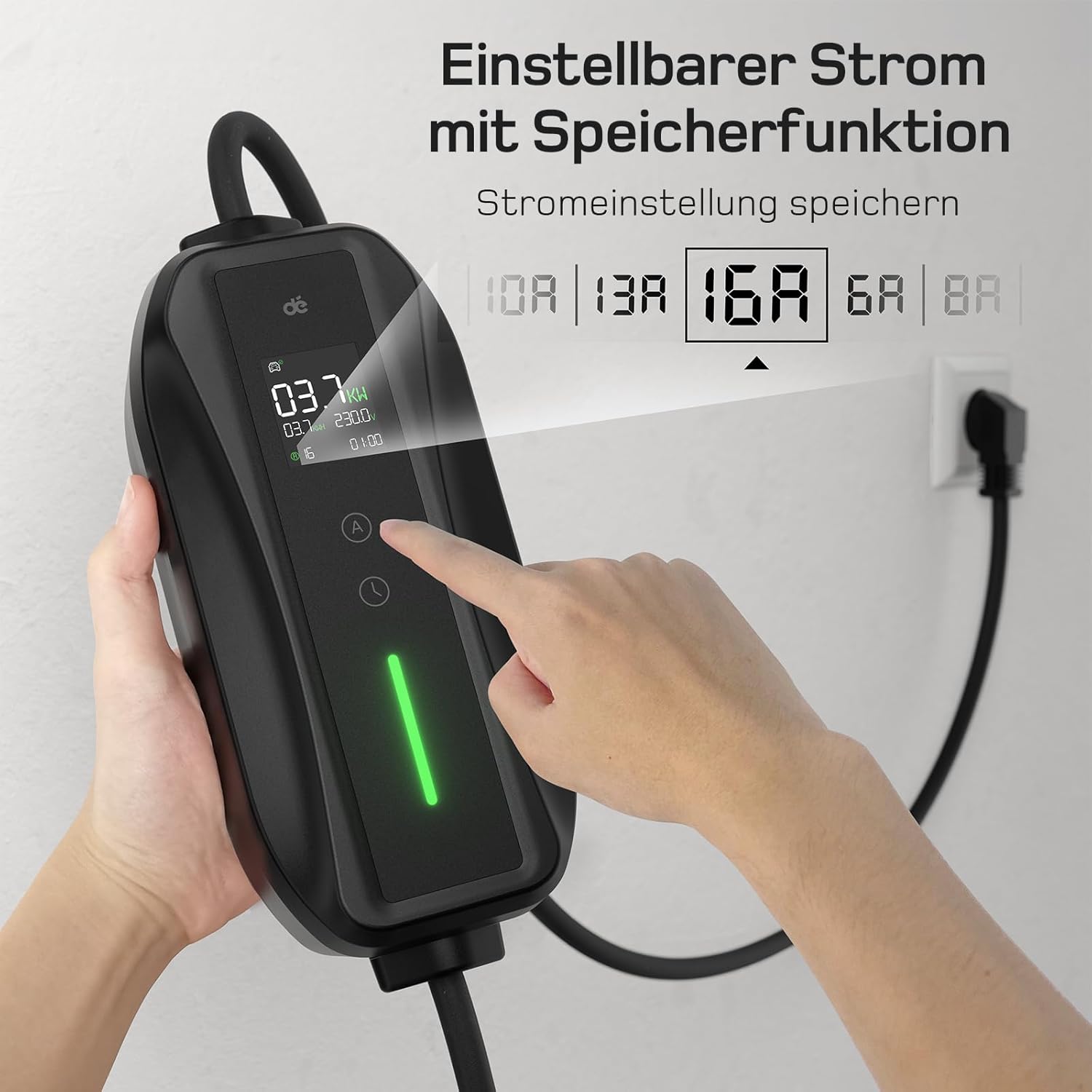 Typ 2 Ladekabel Schuko 3,68kW [1-phasig, 6m, 6-16A], EV Chargers mit Steuerbarer Digitalanzeige für Elektroauto, EV Ladegerät für 3008/508, C5X, DS7, GLA, Q3, X3, ZOE, ID.3, ID.4 und Anderen PHEV/EV