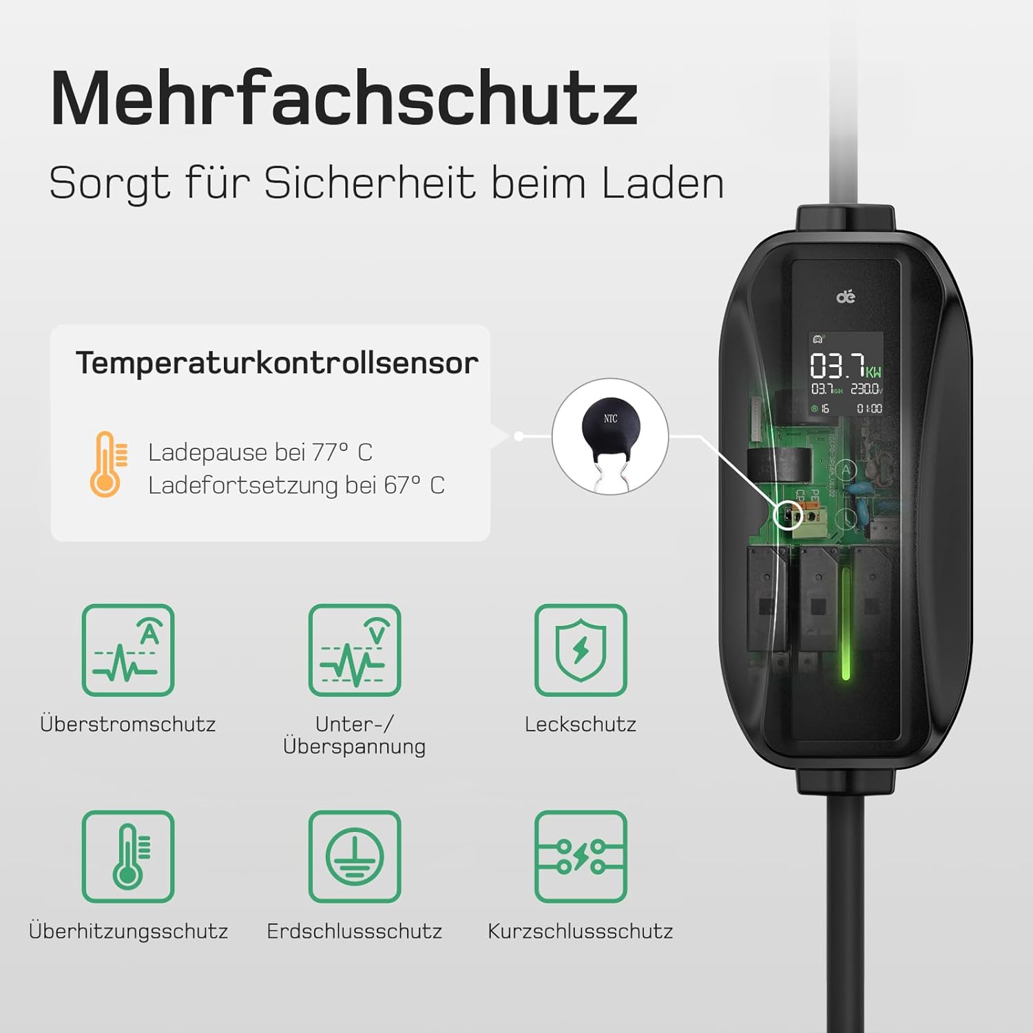 Ladekabel Typ 2 Schuko 3,68kW [1-phasig, 20m, 6-16A] EV Chargers mit Steuerbarer Digitalanzeige für Elektroauto, Ladekabel e Auto für Model 3/Y, ID.3, ID.4, ID.5, MG4, Q4, Gla und Anderen PHEV/EV