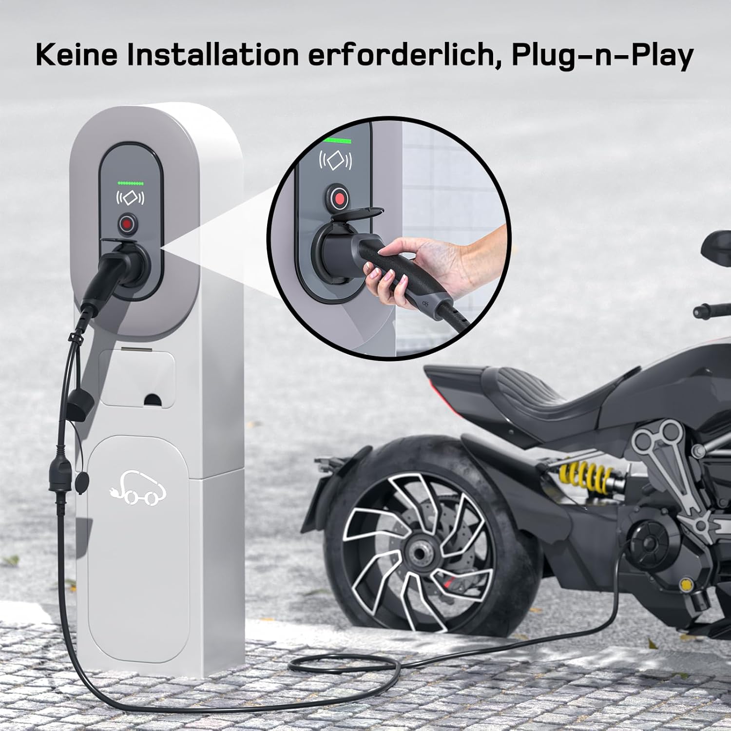 Adapter Typ 2 auf Schuko - Elektroauto Ladestecker, 16A 0.6m Einfaches Laden an Ladestationen/Wallboxen trotz Verwendung von 230V Ladegeräten für E-Bike, E-Scooter, Motorrad. IP55 Nicht für V2L