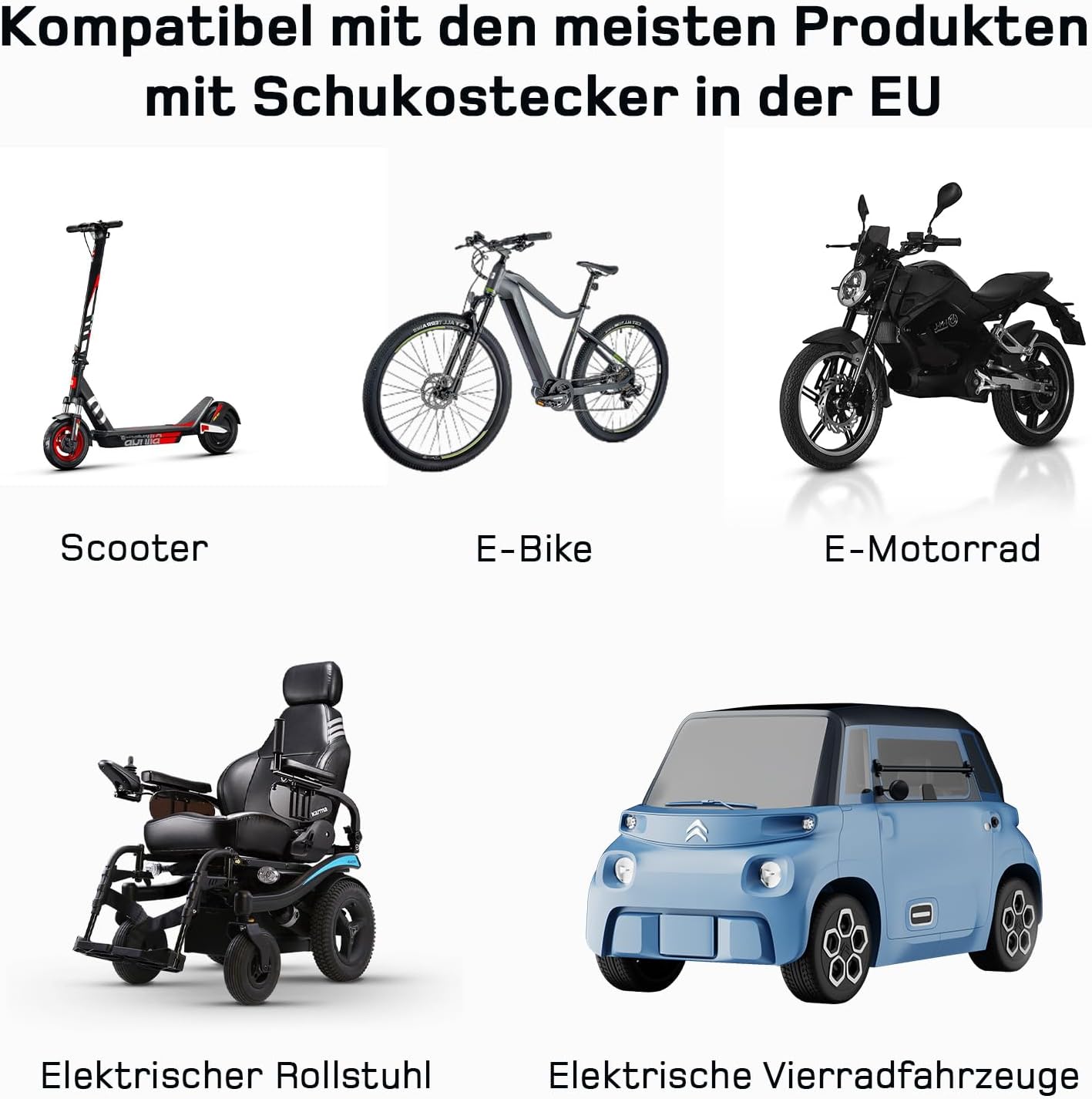 Adapter Typ 2 auf Schuko - Elektroauto Ladestecker, 16A 0.6m Einfaches Laden an Ladestationen/Wallboxen trotz Verwendung von 230V Ladegeräten für E-Bike, E-Scooter, Motorrad. IP55 Nicht für V2L