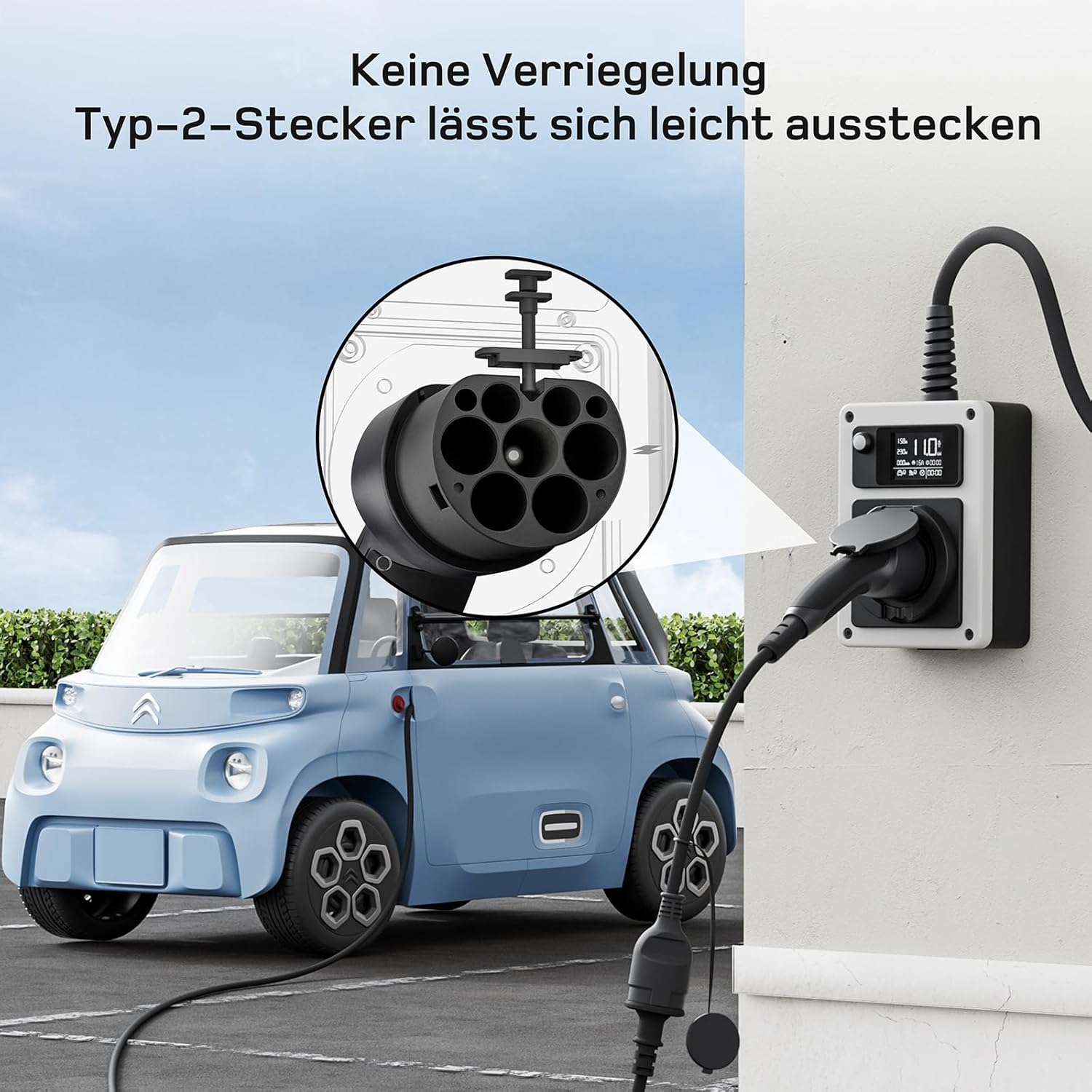 Adapter Typ 2 auf Schuko - Elektroauto Ladestecker, 16A 3m Einfaches Laden an Ladestationen/Wallboxen trotz Verwendung von 230V Ladegeräten für E-Bike, E-Scooter, Motorrad. IP55 Nicht für V2L