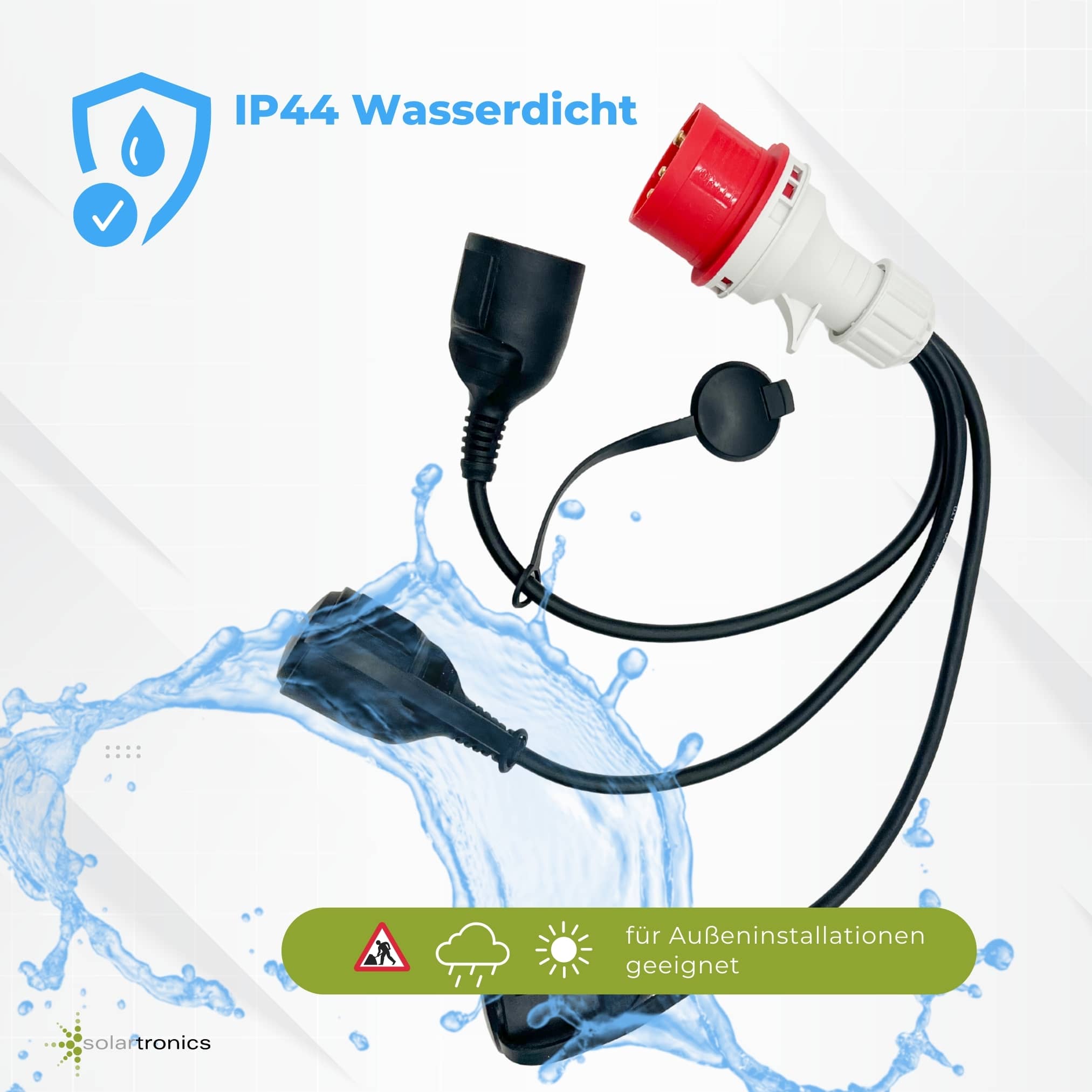 CEE-Adapter Starkstrom 16 A 400 V auf 3x Schuko 230 V IP44