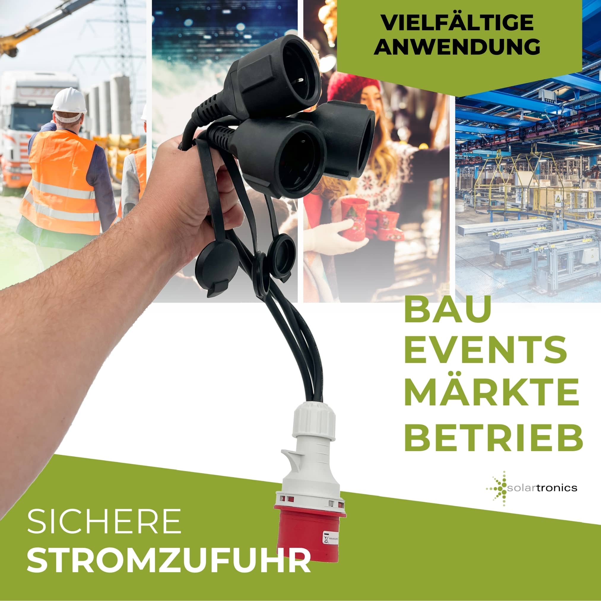 CEE-Adapter Starkstrom 16 A 400 V auf 3x Schuko 230 V IP44