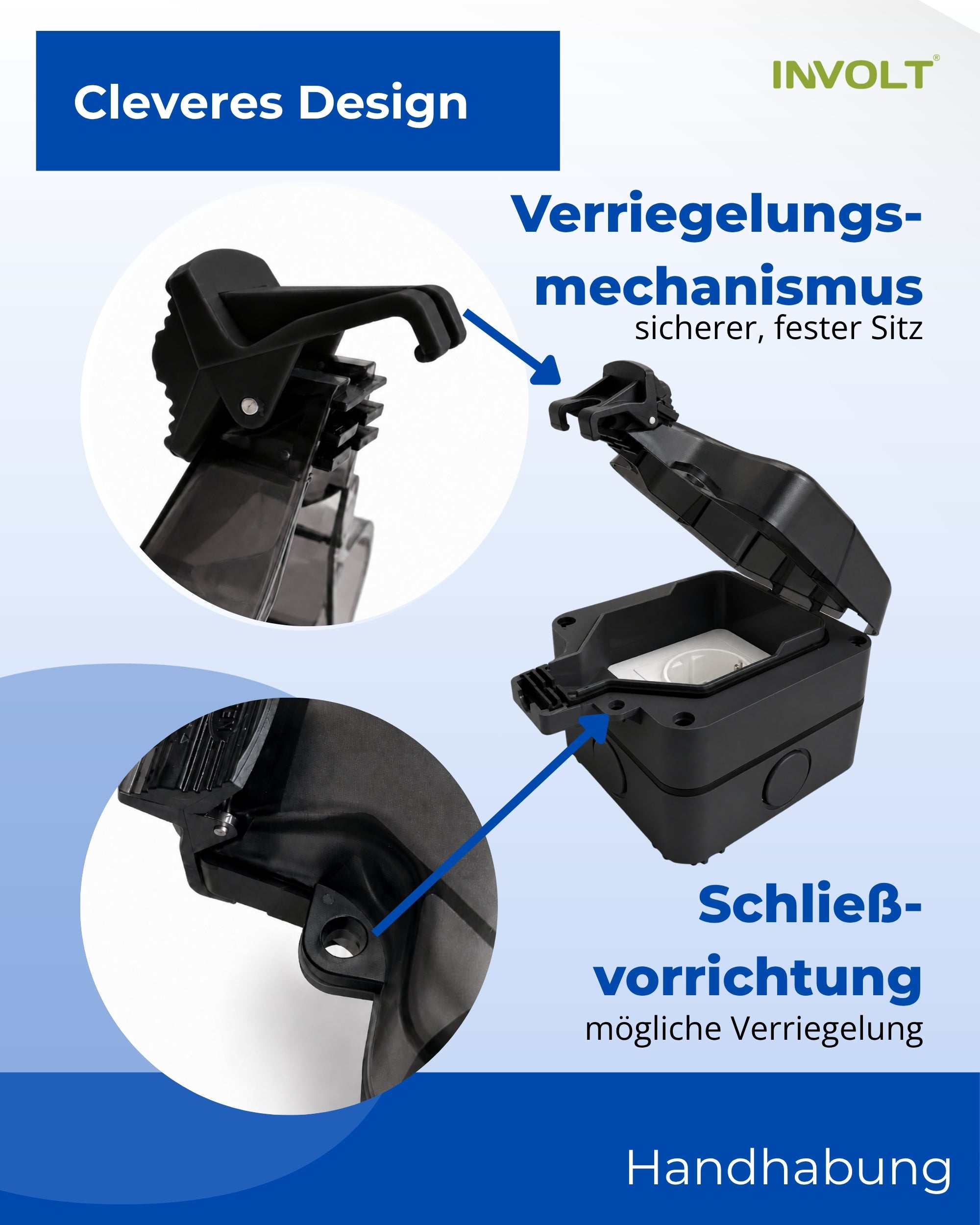 Außensteckdose-Set IP66 Schwarz IP66 Wetterfest Schutzkontakt mit Klappdeckel