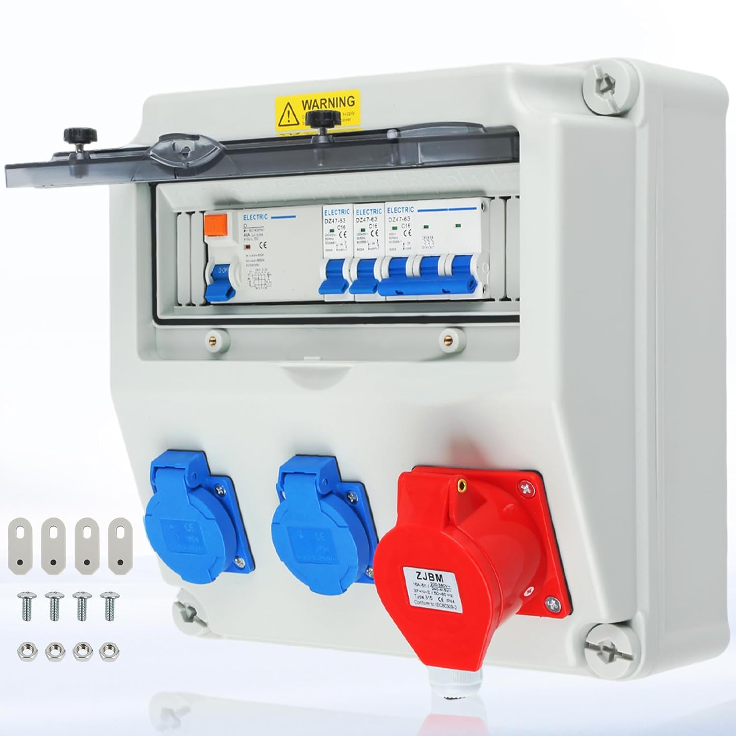 Wandverteiler 2x 230V Schuko + 1x CEE 400V 16A, IP54 Wasserdicht