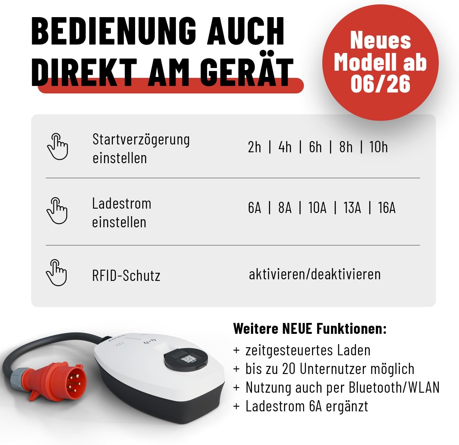 ABSINA Mobile Wallbox 11kW mit App Steuerung & Einstellbarer Ladeleistung