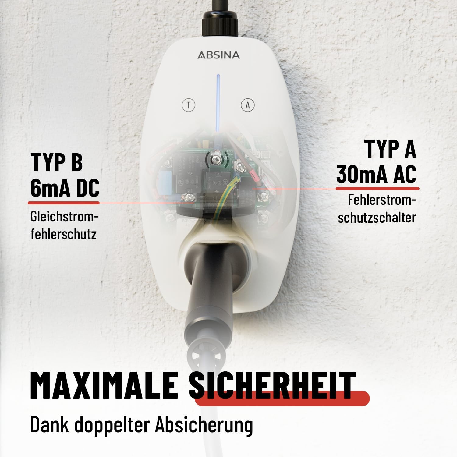 ABSINA Mobile Wallbox 11kW mit App Steuerung & Einstellbarer Ladeleistung
