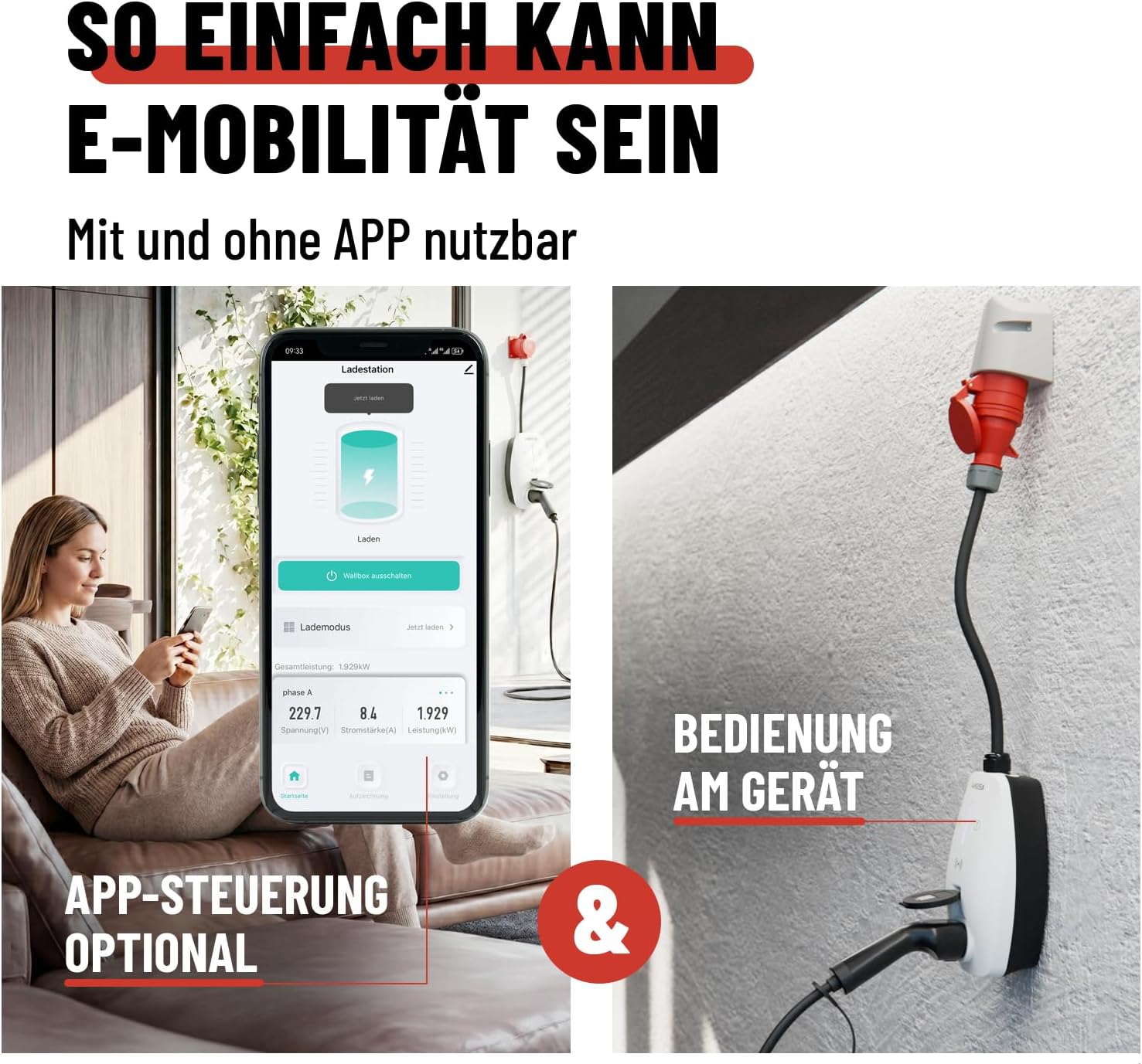 ABSINA Mobile Wallbox 11kW mit App Steuerung & Einstellbarer Ladeleistung