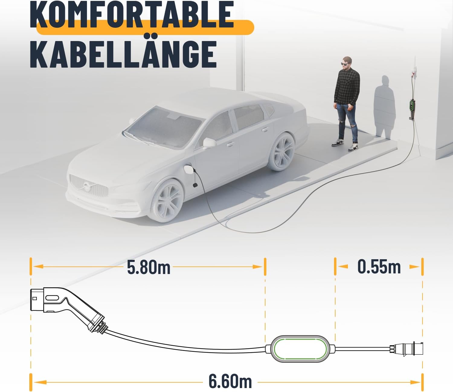 ABSINA Mobile Wallbox 11kW mit Einstellbarer Ladeleistung Typ 2