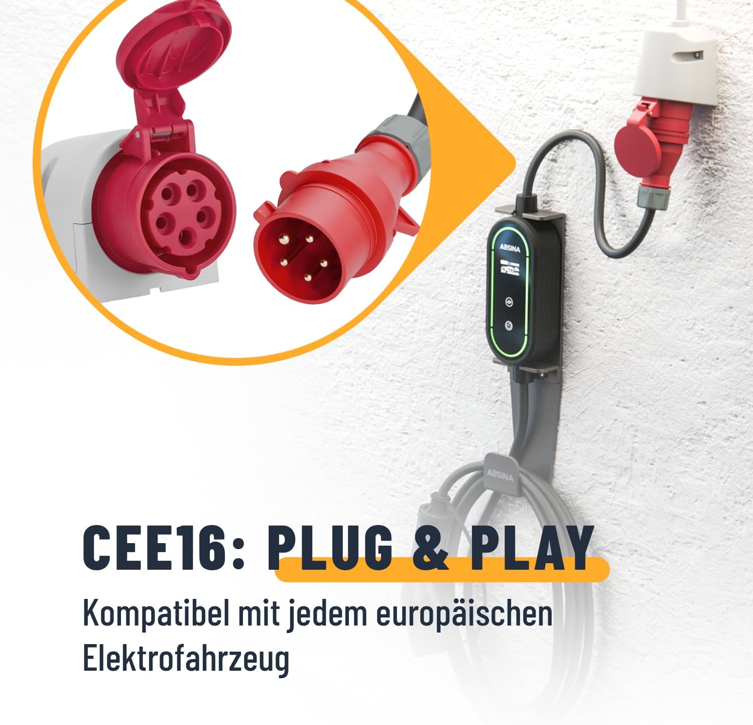 ABSINA Mobile Wallbox 11kW mit Einstellbarer Ladeleistung Typ 2