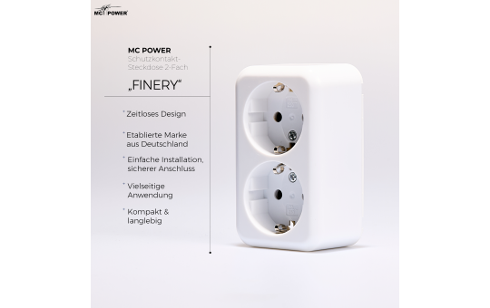 Schutzkontakt-Steckdose 2-fach McPower ''Finery'', 250V/16A,AP,Einsteckschutz,weiß