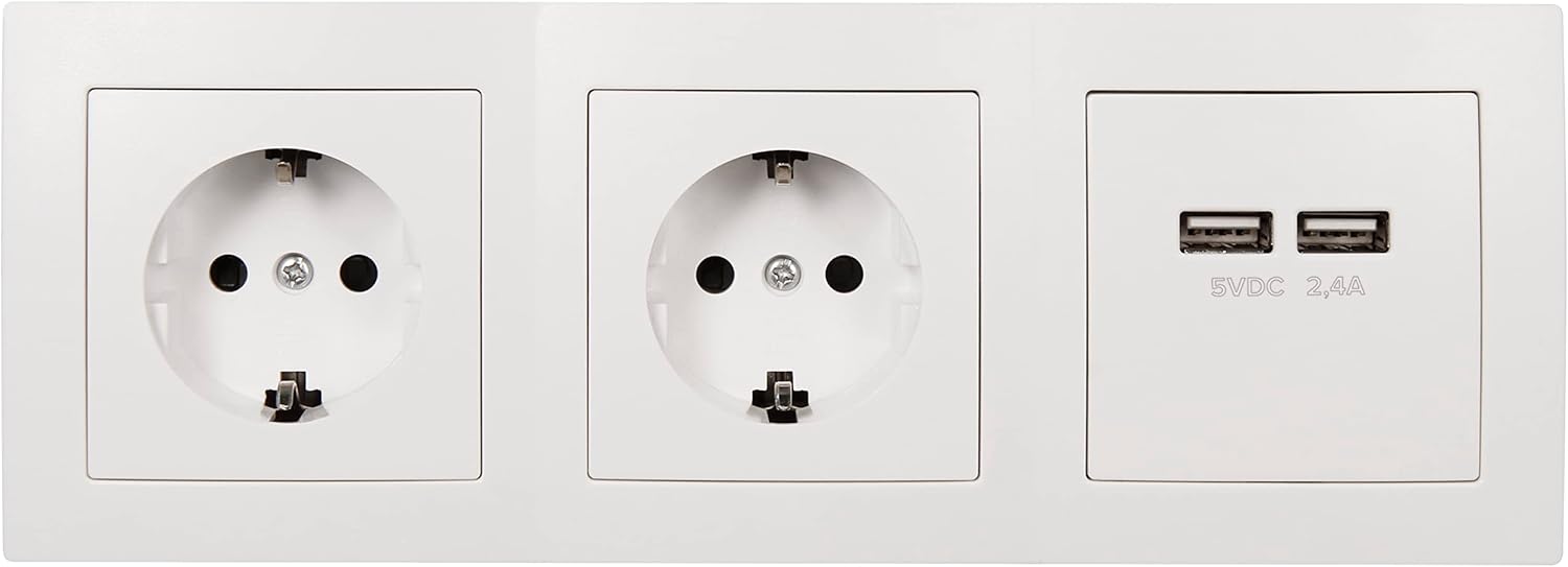 MC Power Steckdosenblock Unterbausteckdosen | Flair | 2-Fach Schutzkontaktsteckdosen + 2X USB, 15cm Kabel, 230V / 16A, Ecksteckdose Küchensteckdose Mehrfachsteckdose, weiß matt