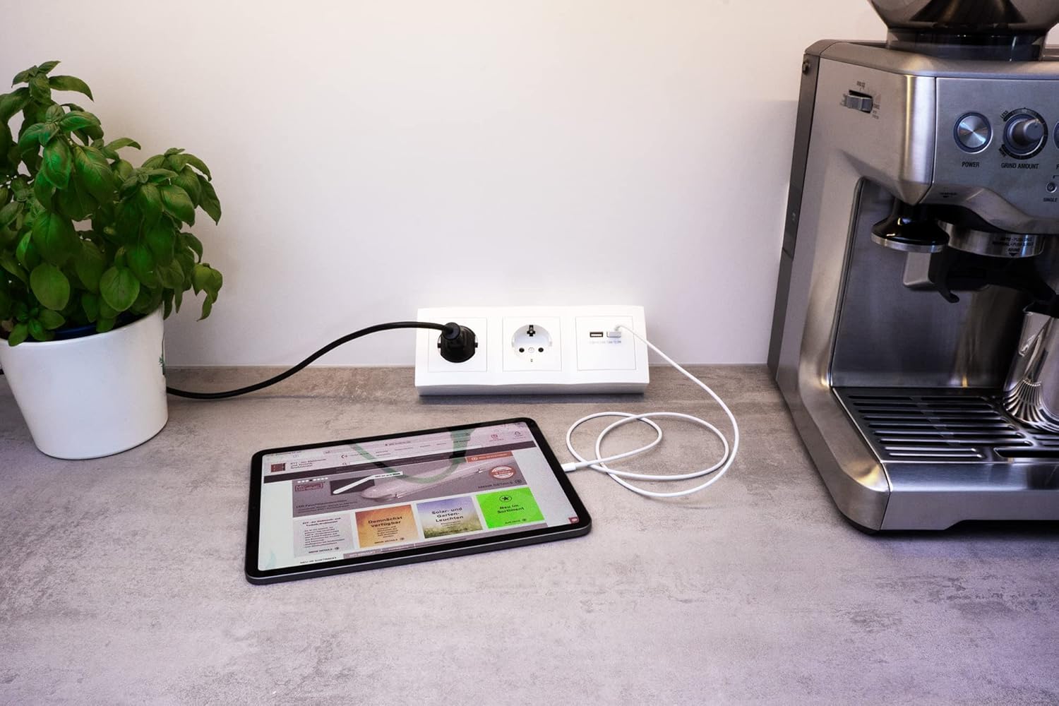 MC Power Steckdosenblock Unterbausteckdosen | Flair | 2-Fach Schutzkontaktsteckdosen + 2X USB, 15cm Kabel, 230V / 16A, Ecksteckdose Küchensteckdose Mehrfachsteckdose, weiß matt