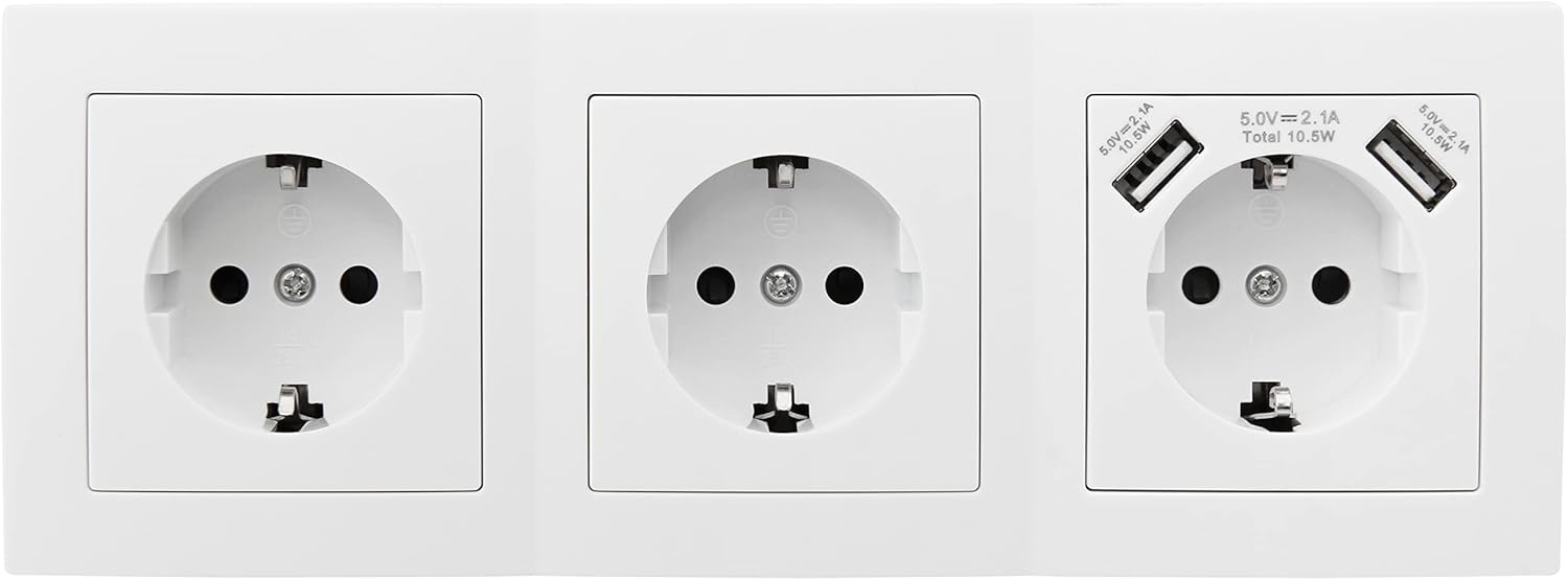 MC Power - Steckdosenblock Unterbausteckdosen | Flair | 3-Fach Schutzkontaktsteckdosen USB-Steckdosen 2X USB, 230V / 16A, Aufbau, weiß matt