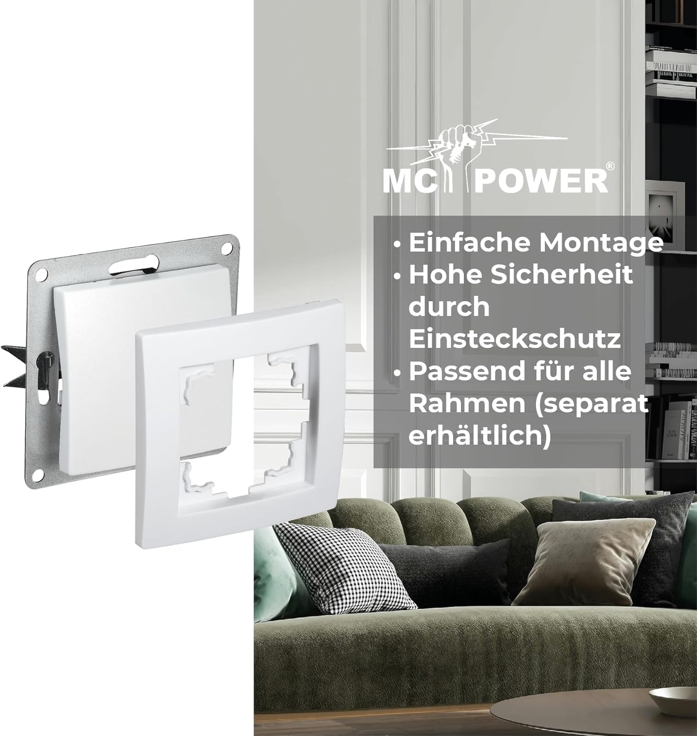 McPower Wechselschalter | FLAIR | Unterputz Schalter ein aus Lichtschalter, Wippe 230V~/10A, Schraubklemmen Anschluss, weiß, matt