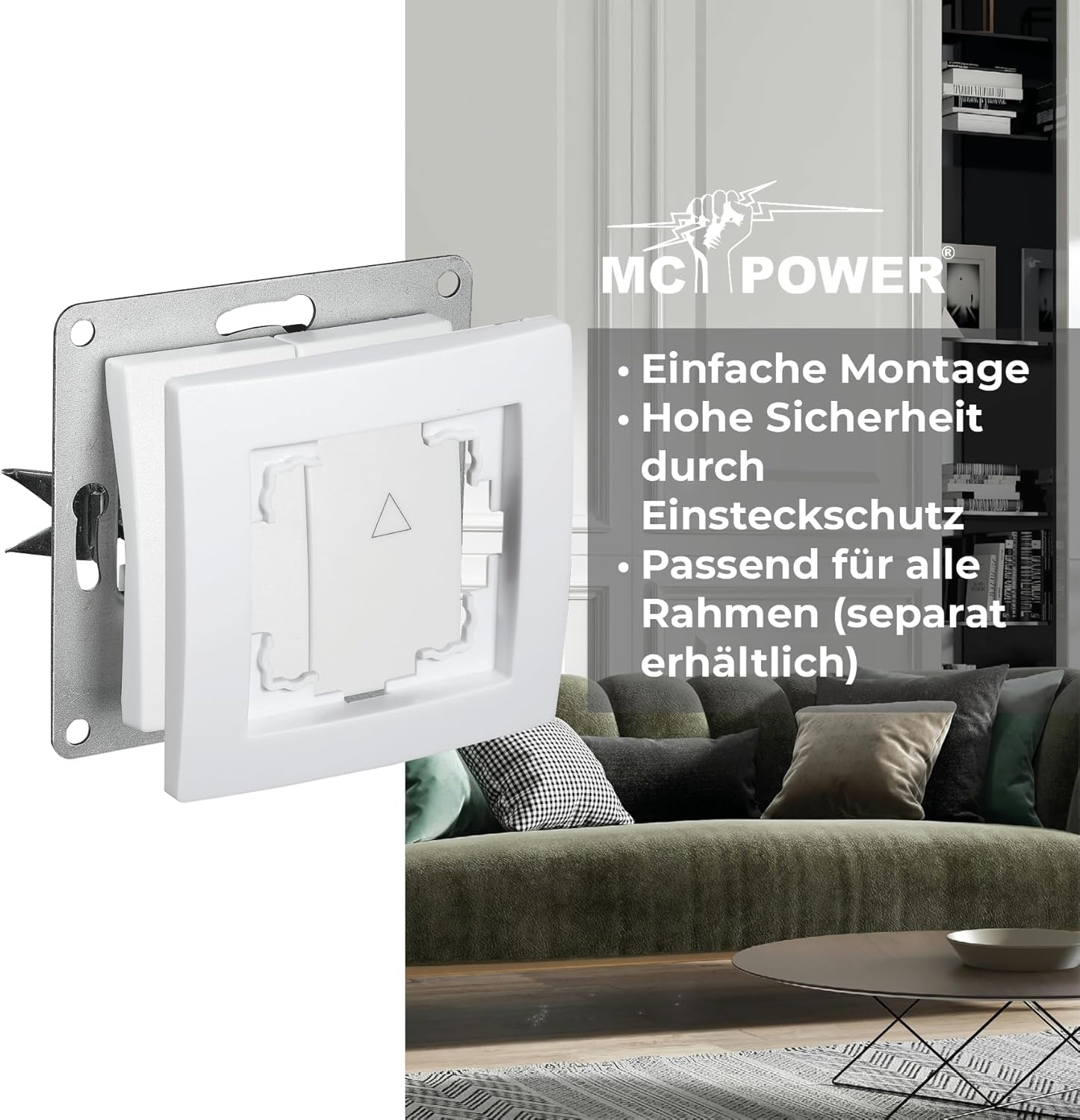 McPower Jalousie Taster | Flair| 250V~/10A, Jalousie-Steuerung Unterputz, Hoch/Runter, modernes Design, ideal für jeden Einrichtungsstil, weiß
