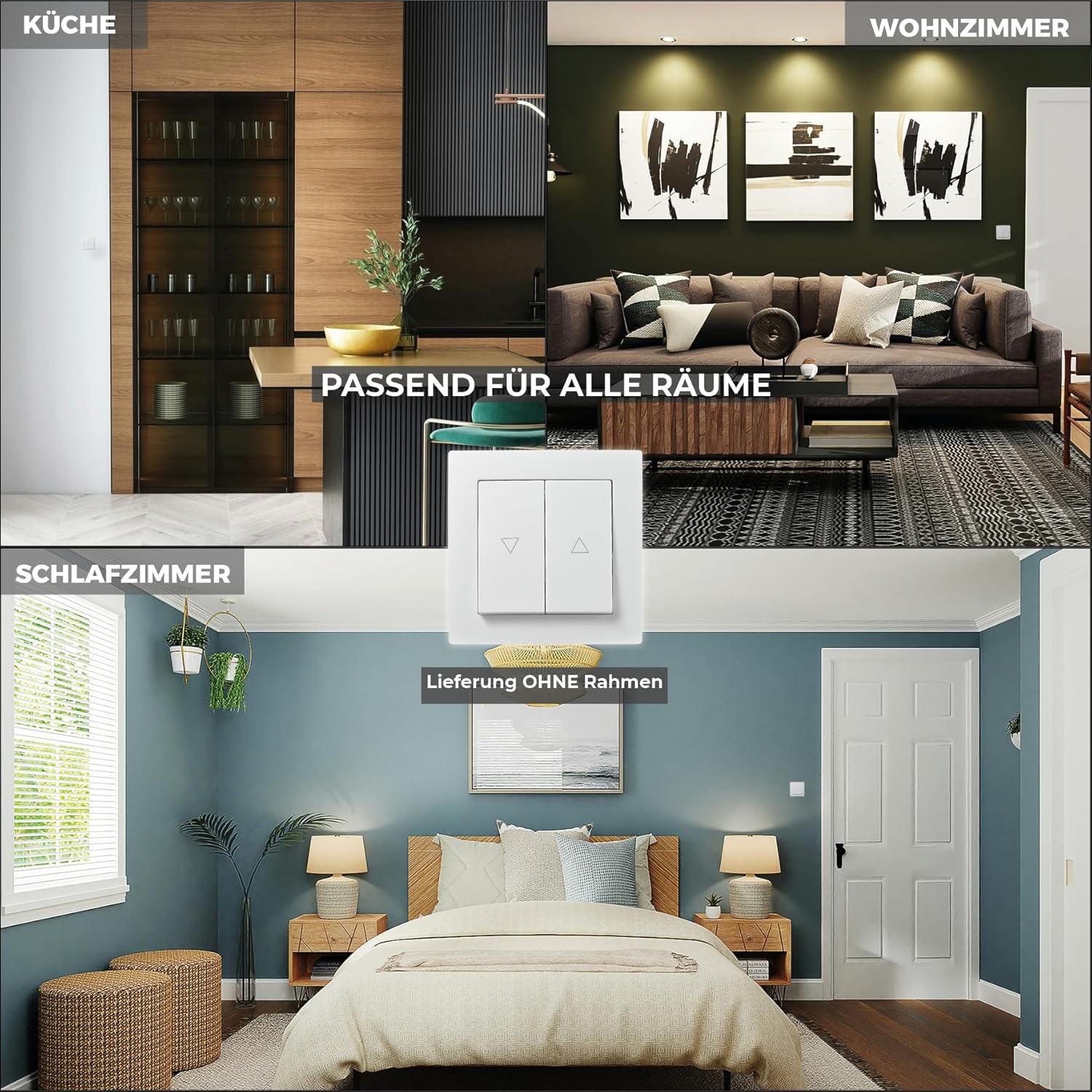 McPower Jalousie Taster | Flair| 250V~/10A, Jalousie-Steuerung Unterputz, Hoch/Runter, modernes Design, ideal für jeden Einrichtungsstil, weiß