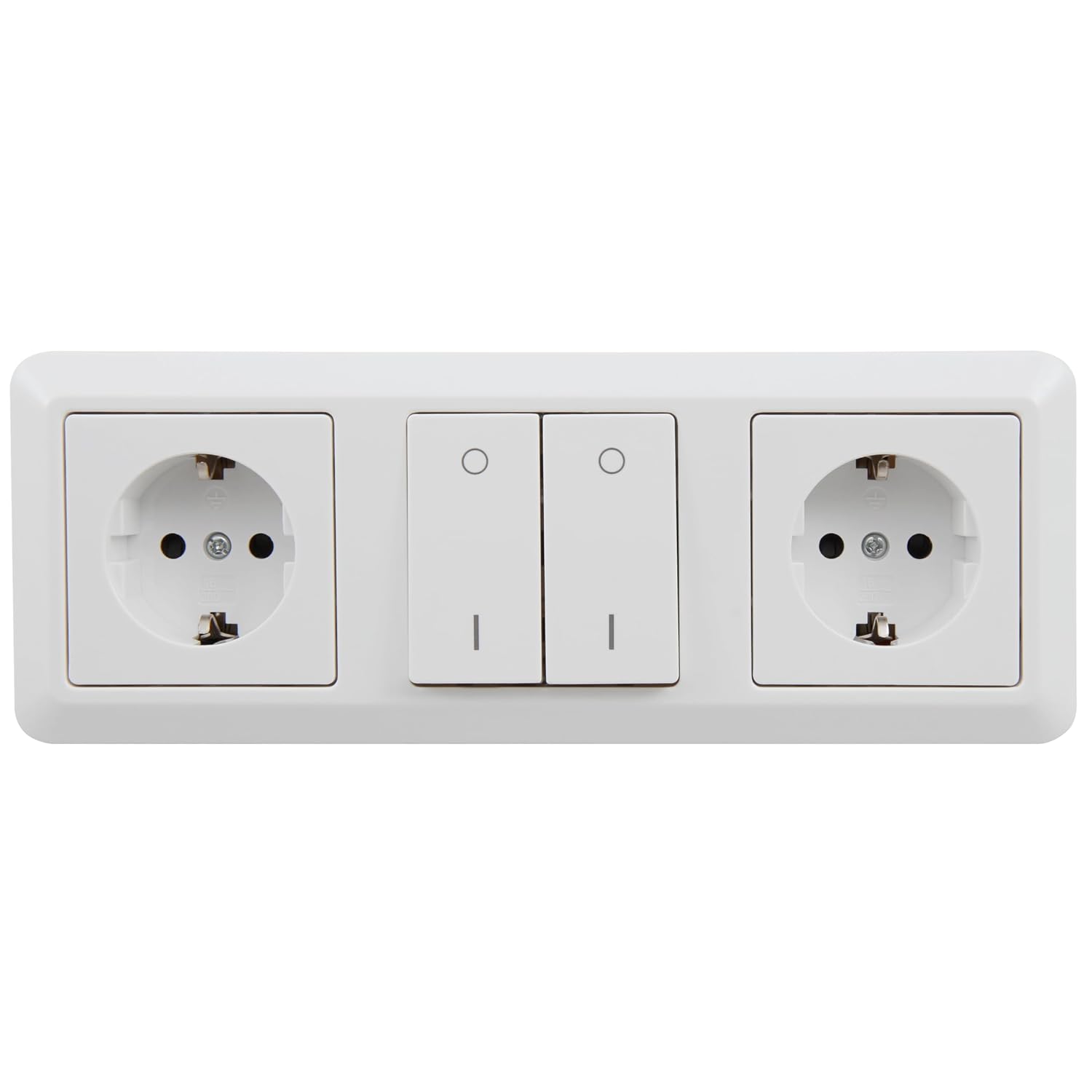 MC POWER - Steckdosenblock Unterbausteckdosen | Cup | Ecksteckdose mit Schalter, 2X Steckdose, 1x Schalter, 250V~ / 16A, Aufbau, weiß, poliert