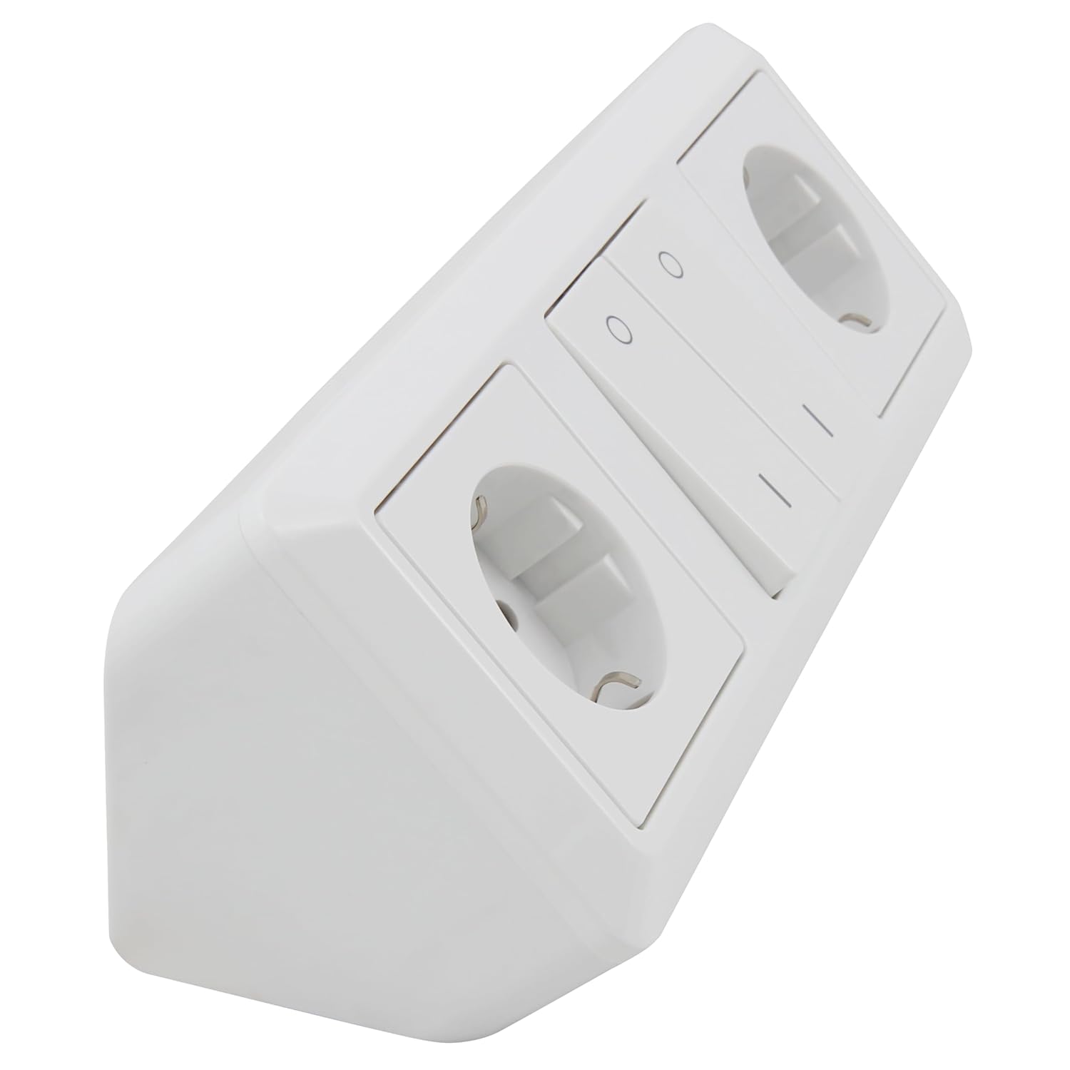 MC POWER - Steckdosenblock Unterbausteckdosen | Cup | Ecksteckdose mit Schalter, 2X Steckdose, 1x Schalter, 250V~ / 16A, Aufbau, weiß, poliert