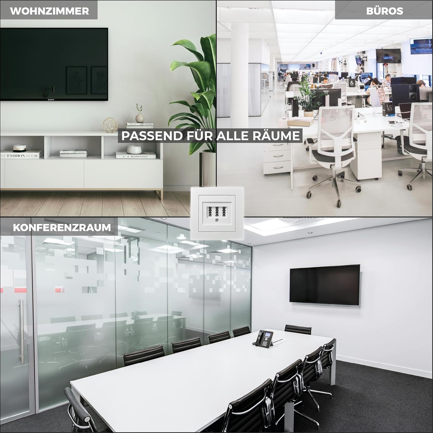 McPower TAE-NFN-Anschlussdose | Flair | 3x 6-polig, Unterputz, IP20, für eine einfache Telefoninstallation, ideal für Haushalte und Büros, weiß