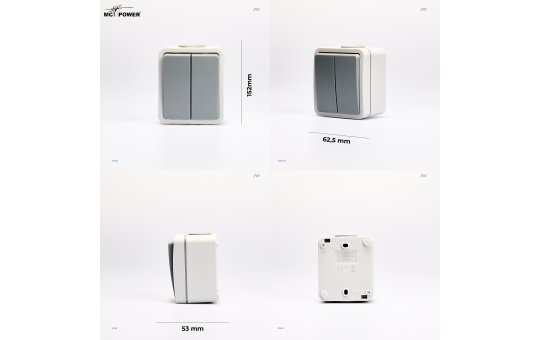 MC POWER Feuchtraum Serienschalter Aufputz | Fix | Licht Schalter Doppelschalter Steckanschluss, IP54, 250V 10A, AP grau