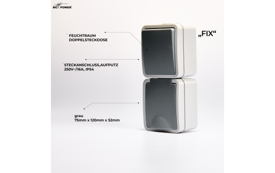 Feuchtraum Kombi-Dose McPower ''Fix'',Schalter+Steckdose,Steckanschluss, 250V~, AP