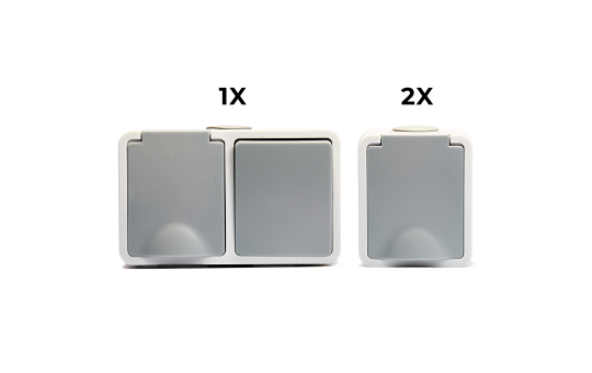 MC POWER Feuchtraum Schalter Steckdosen Set | 1x Kombi Schalter Steckdose horizontal + 2x Einszelsteckdose | Fix Heizkeller | IP54 Steckdose Lichtschalter mit Steckanschluss grau