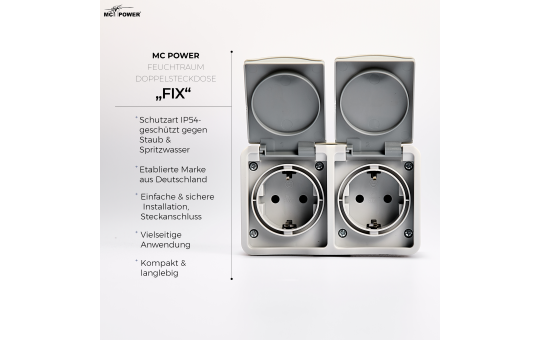 MC POWER Feuchtraum Schalter Steckdosen Set | 1x Kombi Schalter Steckdose horizontal + 2x Doppelsteckdose horizontal 4 x Einzelsteckdose | Fix Werkstatt | IP54, Steckanschluss grau