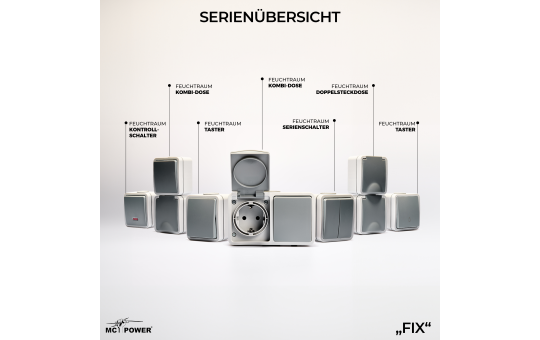 MC POWER Feuchtraum Doppelsteckdose Aufputz | Fix | Zweifach Steckdose 2-fach vertikal Steckanschluss, 250V 16A, IP54, AP grau