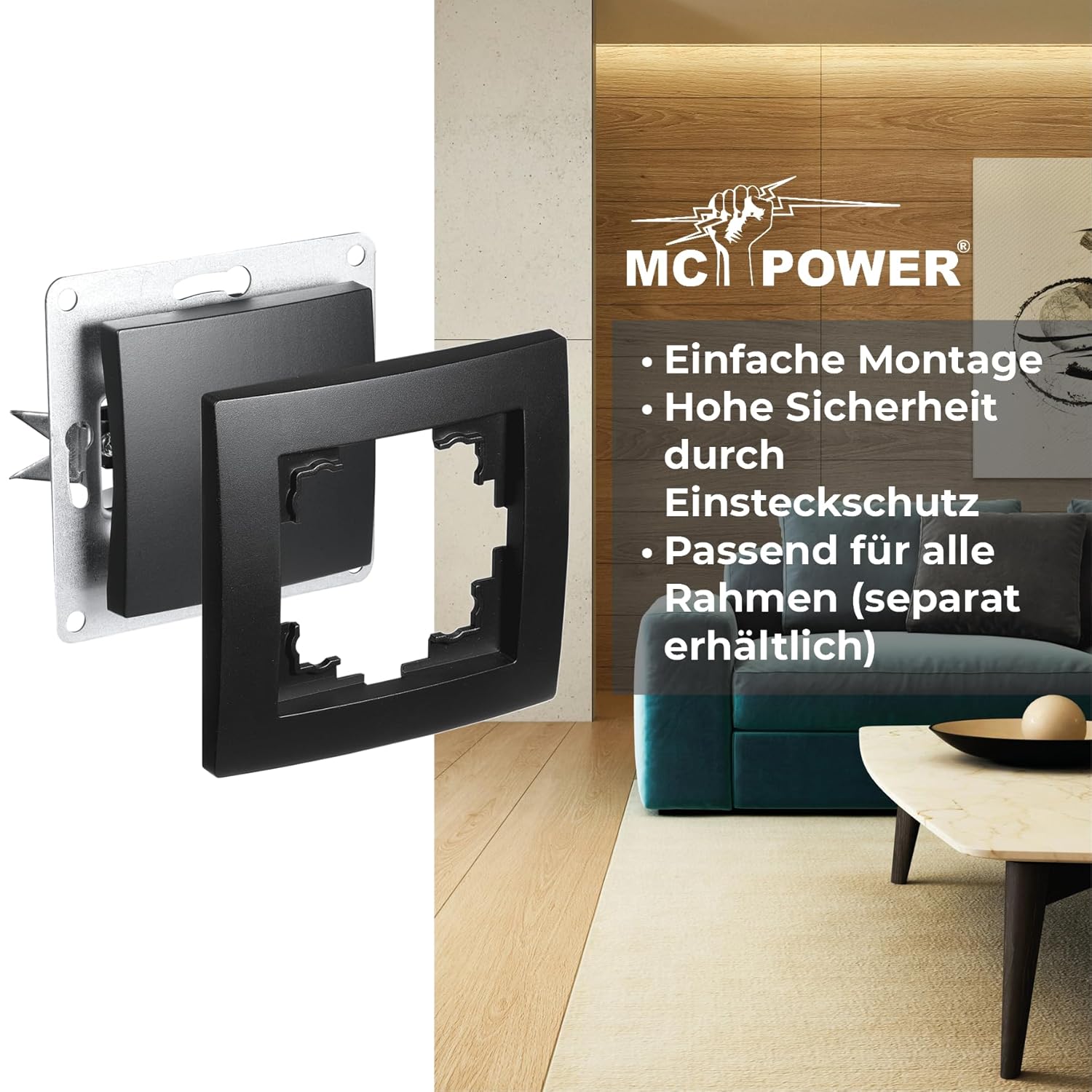 MC POWER Wechselschalter | FLAIR | 10A Lichtschalter Unterputz 250V ein aus Schalter, Wippschalter Schraubklemmen Anschluss, matt Schwarz