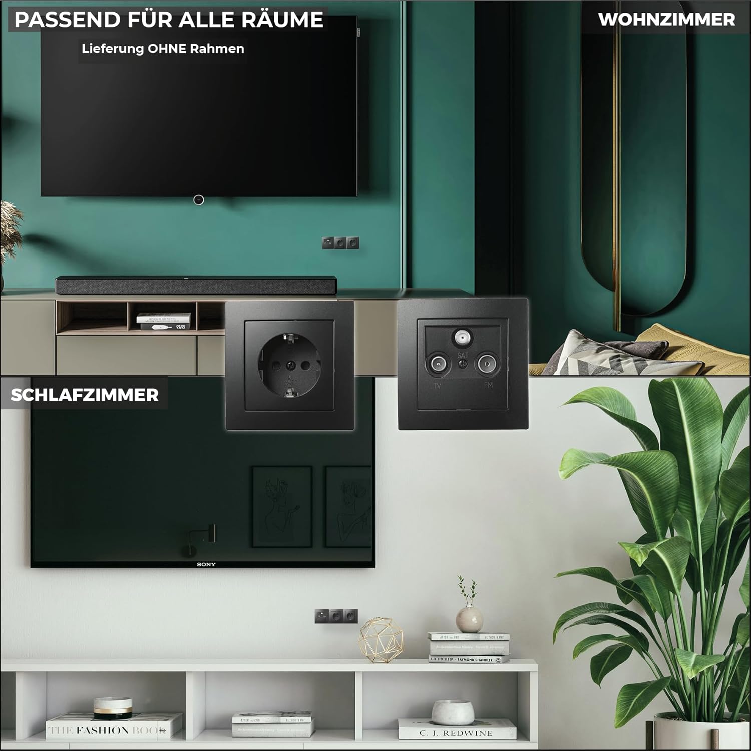 MC POWER Antennendose Unterputz | FLAIR | UP Antennensteckdose Fernsehdose Sat Dose, Anschlussdose für TV Radio Sat, matt Schwarz