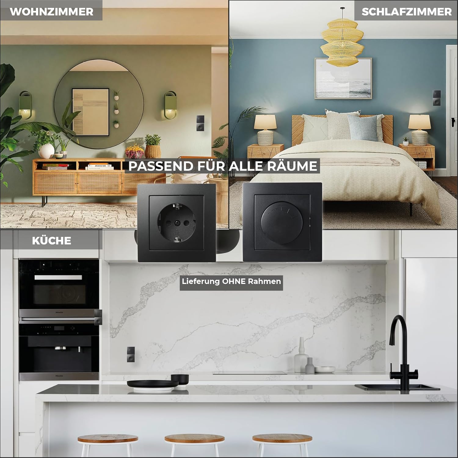 McPower LED Dimmer drehbar für elektronische Trafos | FLAIR | 250V / 300W inklusive 1-fach Rahmen, Memory-Funktion, matt Schwarz