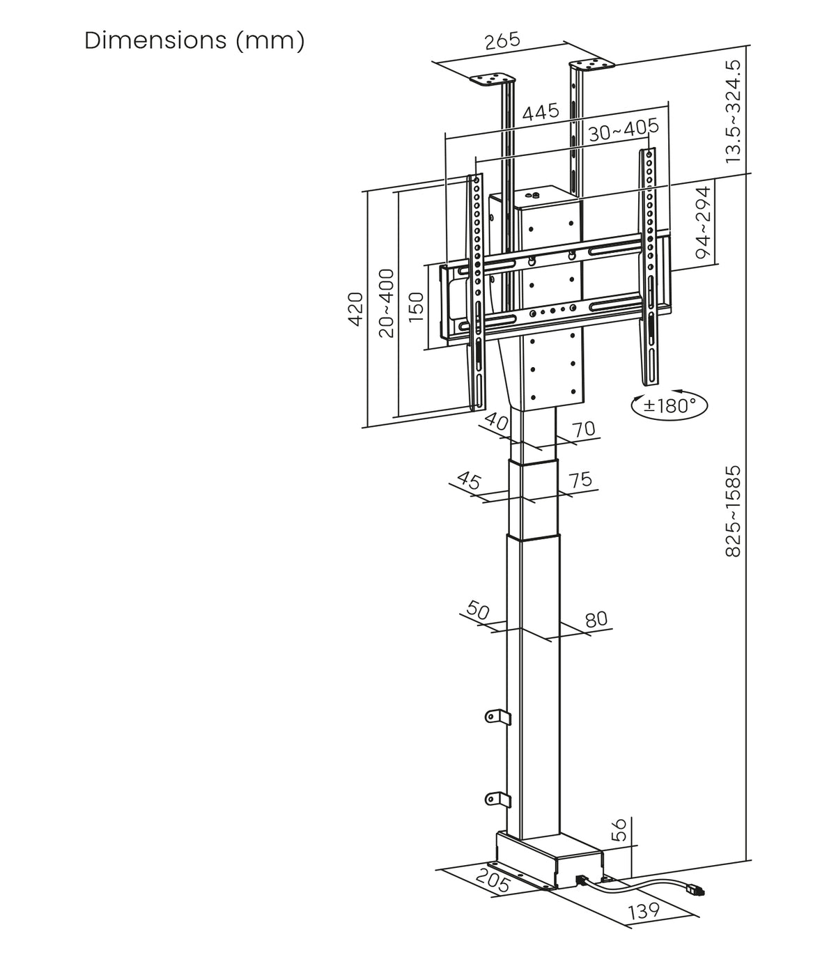 MyWall HP67-1 elektrischer drehbarer TV Lift für 32-55" Bildschirme (mit Fernbedienung, für 81-140cm TVs, max. 60kg Belastbarkeit)