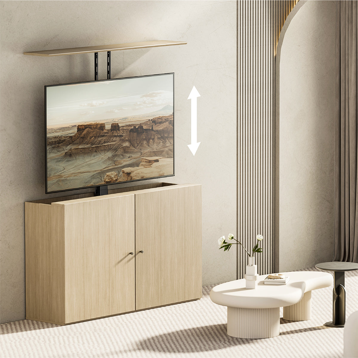 MyWall HP66-3 elektrischer TV Lift zum hochfahren & herunterlassen 43-88" Bildschirme (mit Fernbedienung, für 109-224cm TVs, max. 60kg Belastbarkeit)