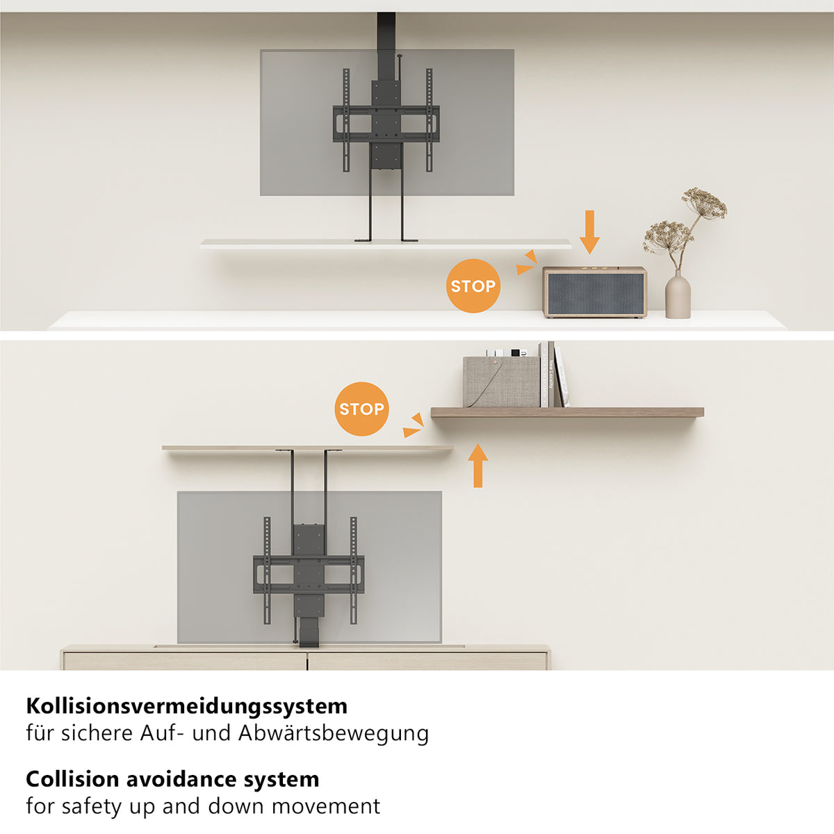 MyWall HP66-1 elektrischer TV Lift zum hochfahren & herunterlassen 32-48" Bildschirme (mit Fernbedienung, für 81-122cm TVs, max. 60kg Belastbarkeit)