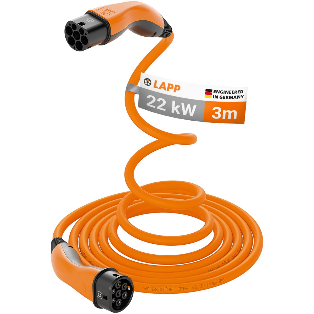 Lapp MOBILITY Helix Typ 2 Ladekabel 22 KW / 3m / Selbstaufrollend / 32 A / 3-Phasig / E-Auto Ladekabel/ Mode 3 / Orange