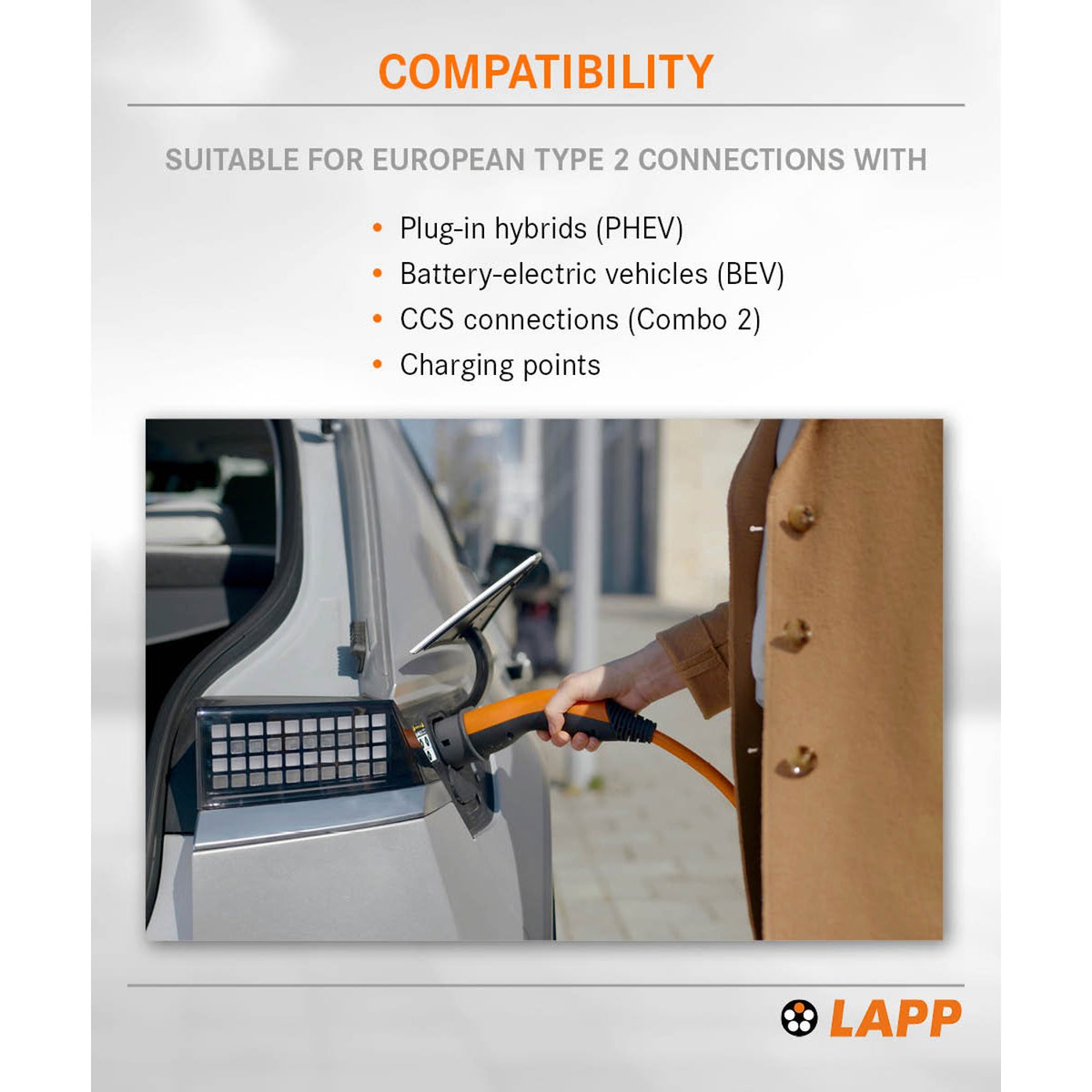Lapp MOBILITY Helix Typ 2 Ladekabel 22 KW / 3m / Selbstaufrollend / 32 A / 3-Phasig / E-Auto Ladekabel/ Mode 3 / Orange