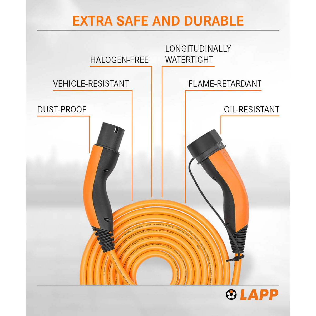 Lapp MOBILITY Helix Typ 2 Ladekabel 22 KW / 5m / Selbstaufrollend / 32 A / 3-Phasig / E-Auto Ladekabel/ Mode 3 / m Orange