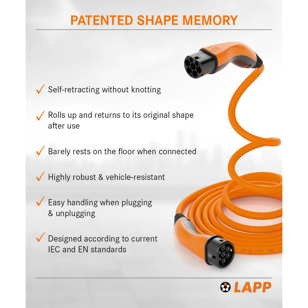 Lapp MOBILITY Helix Typ 2 Ladekabel 22 KW / 5m / Selbstaufrollend / 32 A / 3-Phasig / E-Auto Ladekabel/ Mode 3 / m Orange