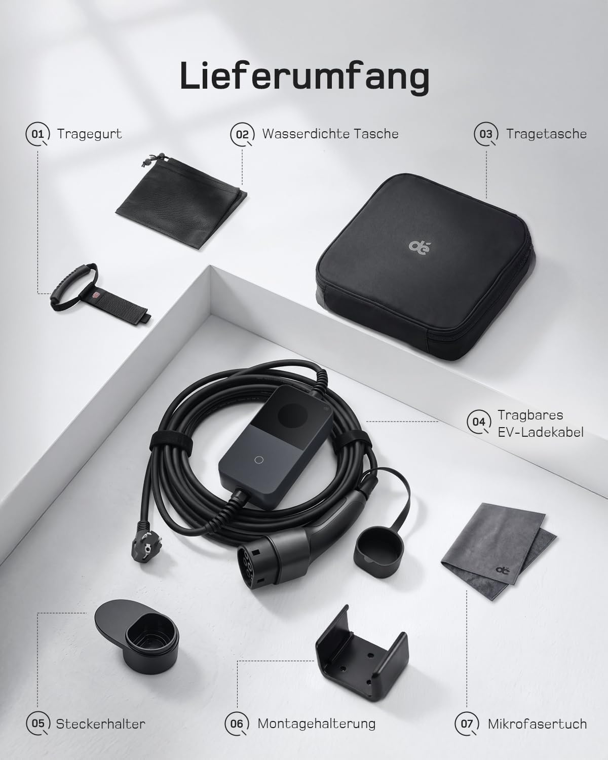 3,7kW Typ 2 Ladekabel Schuko mit APP, EV Charger mit 7,5m Kabel, 6-16A